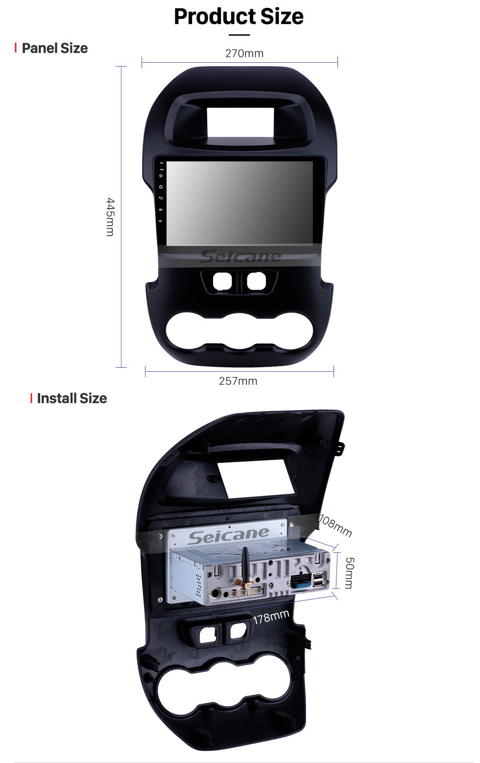 Seicane Radio Android 11.0 de 9 pulgadas para el Ford Ranger 2012 con navegación GPS Estéreo HD Pantalla táctil Bluetooth Carplay USB AUX Soporte de música SWC 4G WIFI Reproductor de DVD