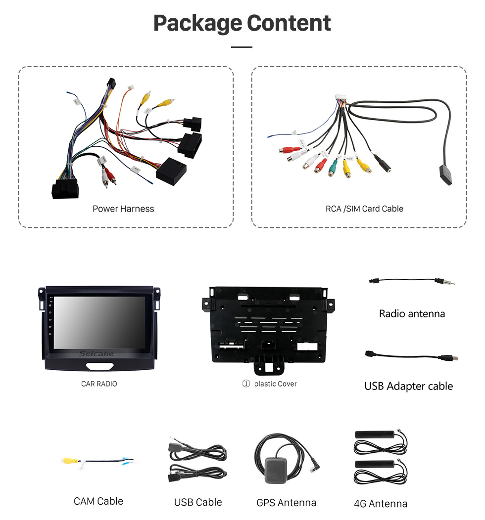 Seicane All in one Android 12.0 9 inch 2015 Ford Ranger Radio with GPS Navigation Touchscreen Carplay Bluetooth USB support Mirror Link 1080P Video SWC