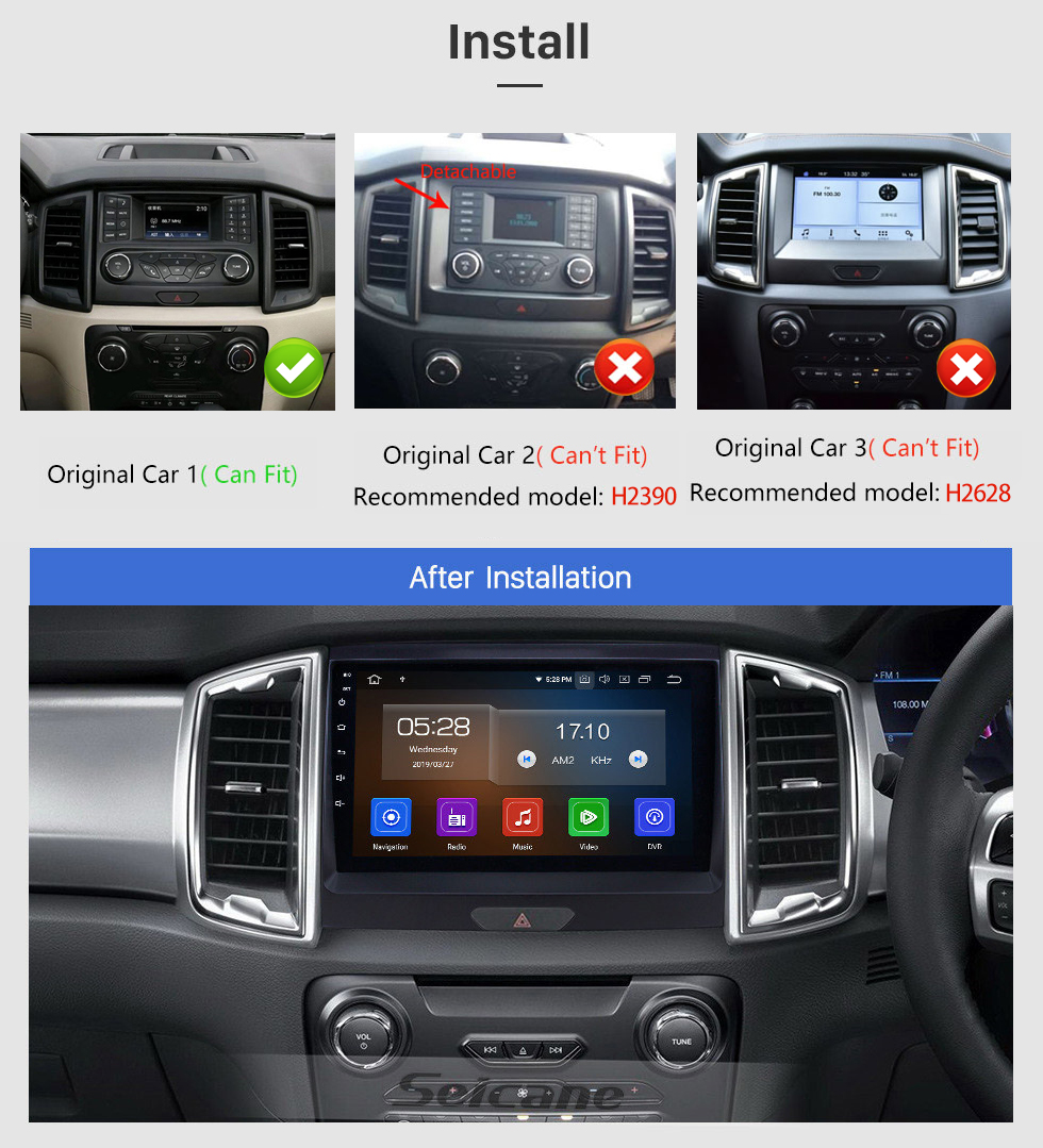Seicane Tout en un Android 12.0 9 pouces 2015 Ford Ranger Radio avec navigation GPS Écran tactile Carplay Bluetooth Prise en charge USB Mirror Link 1080P Video SWC