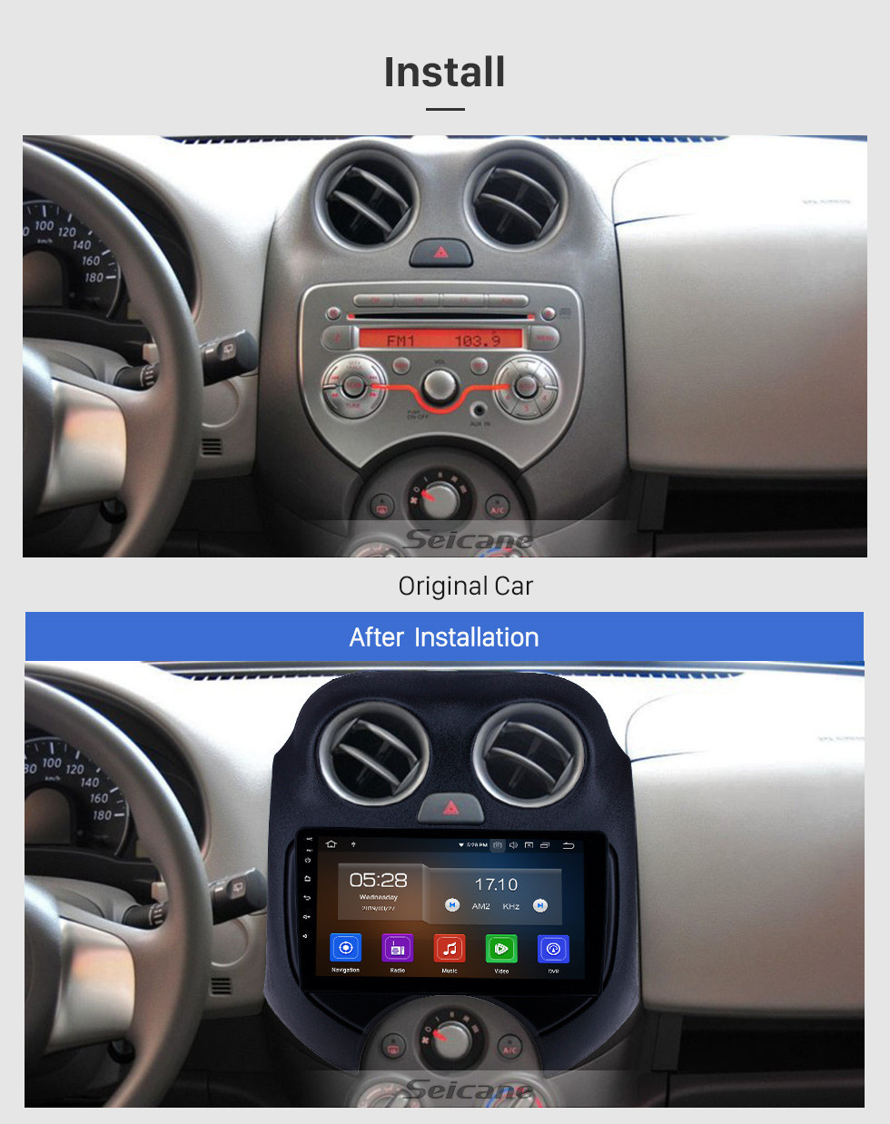 Seicane Aftermarket GPS-Navigationsradio für 2010 NISSAN MÄRZ Android 11.0 9-Zoll-Touchscreen-Audiosystem mit Carplay Bluetooth AUX-Unterstützung SWC Digital TV