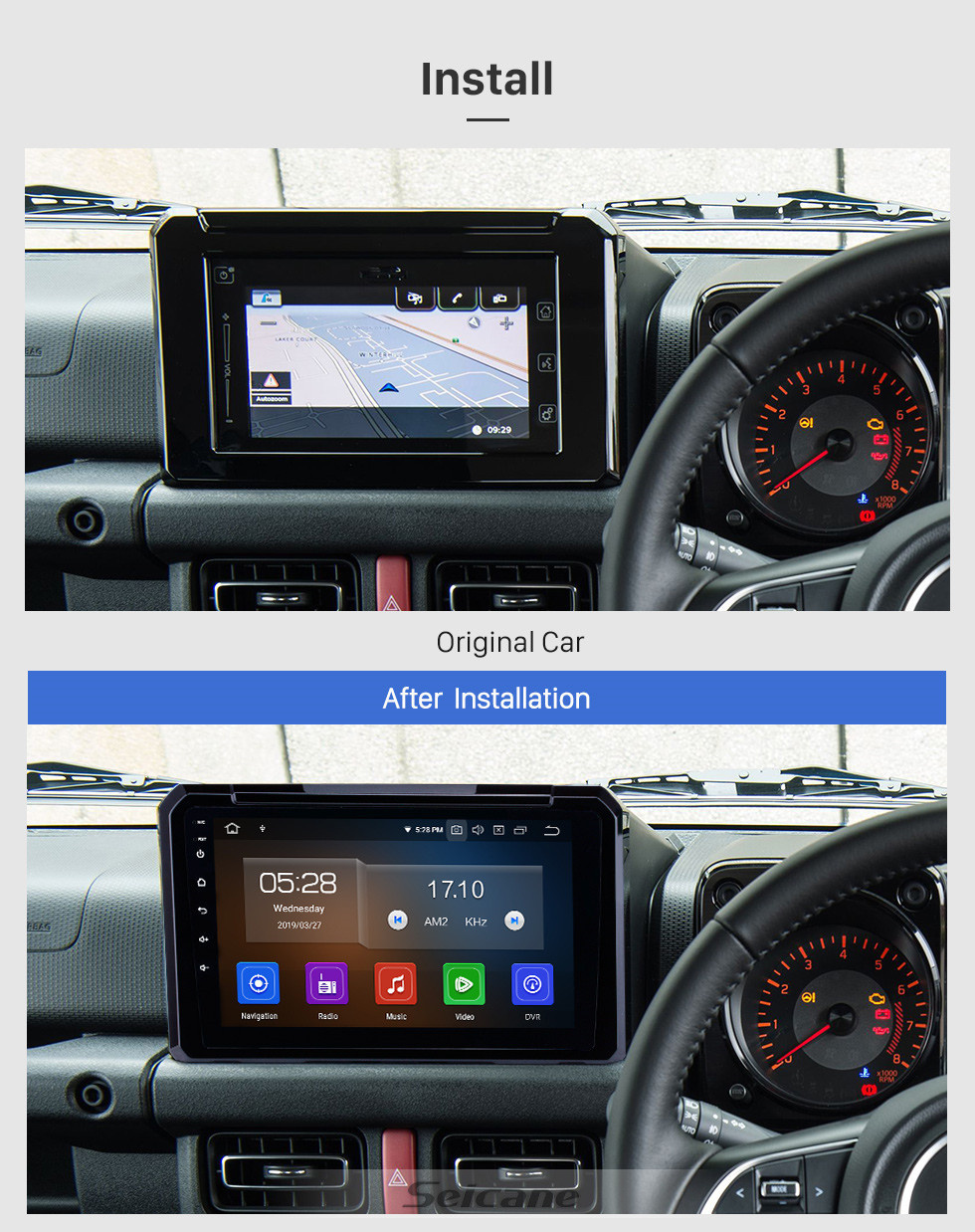 Seicane 2019 Suzuki JIMNY Touchscreen Android 12.0 9 polegada Navegação GPS Rádio Bluetooth Multimedia Player Carplay Música suporte AUX Digital TV 1080 P