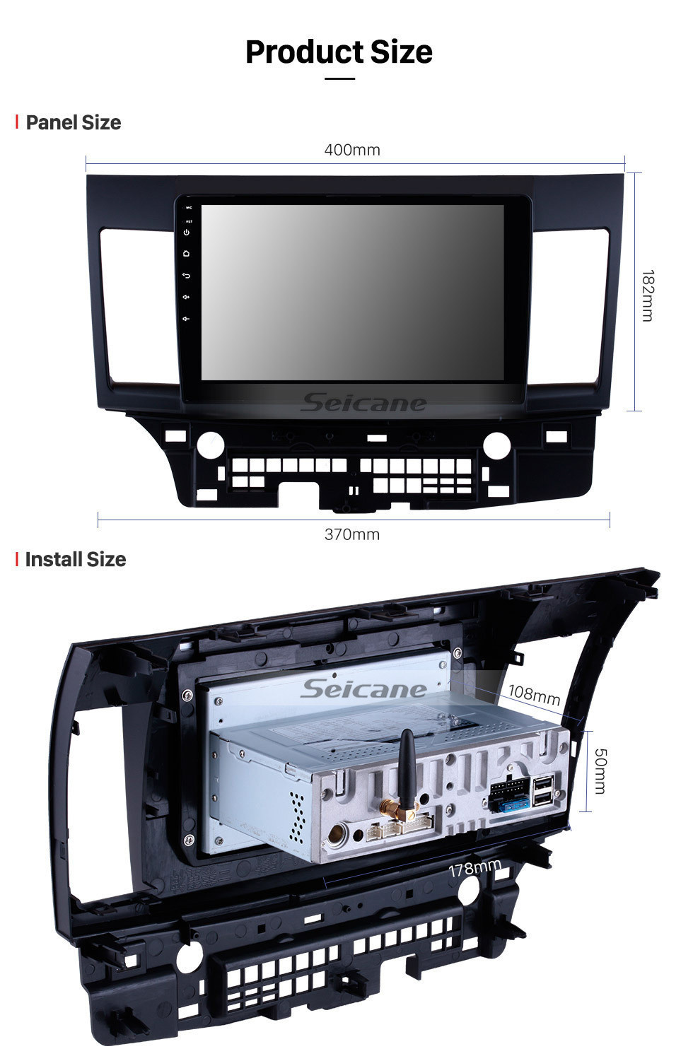 Seicane 2007-2015 Mitsubishi Lancer 10.1 pulgadas Android 12.0 Radio 1024 * 600 Pantalla táctil DVD Sistema de navegación GPS Enlace espejo Bluetooth OBD2 DVR Cámara de visión trasera TV 1080P 4G WIFI Control del volante