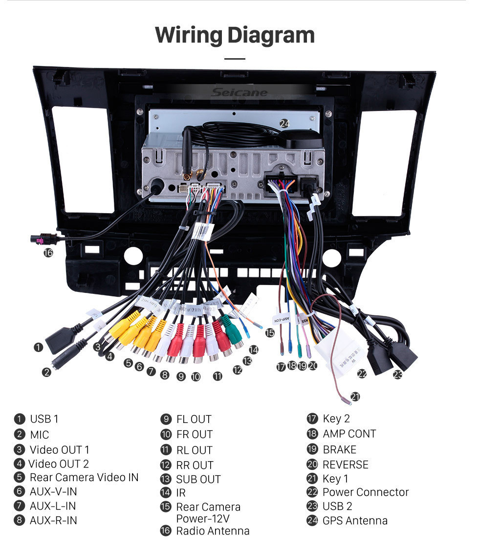 Seicane 2007-2015 Mitsubishi Lancer 10.1 pulgadas Android 12.0 Radio 1024 * 600 Pantalla táctil DVD Sistema de navegación GPS Enlace espejo Bluetooth OBD2 DVR Cámara de visión trasera TV 1080P 4G WIFI Control del volante