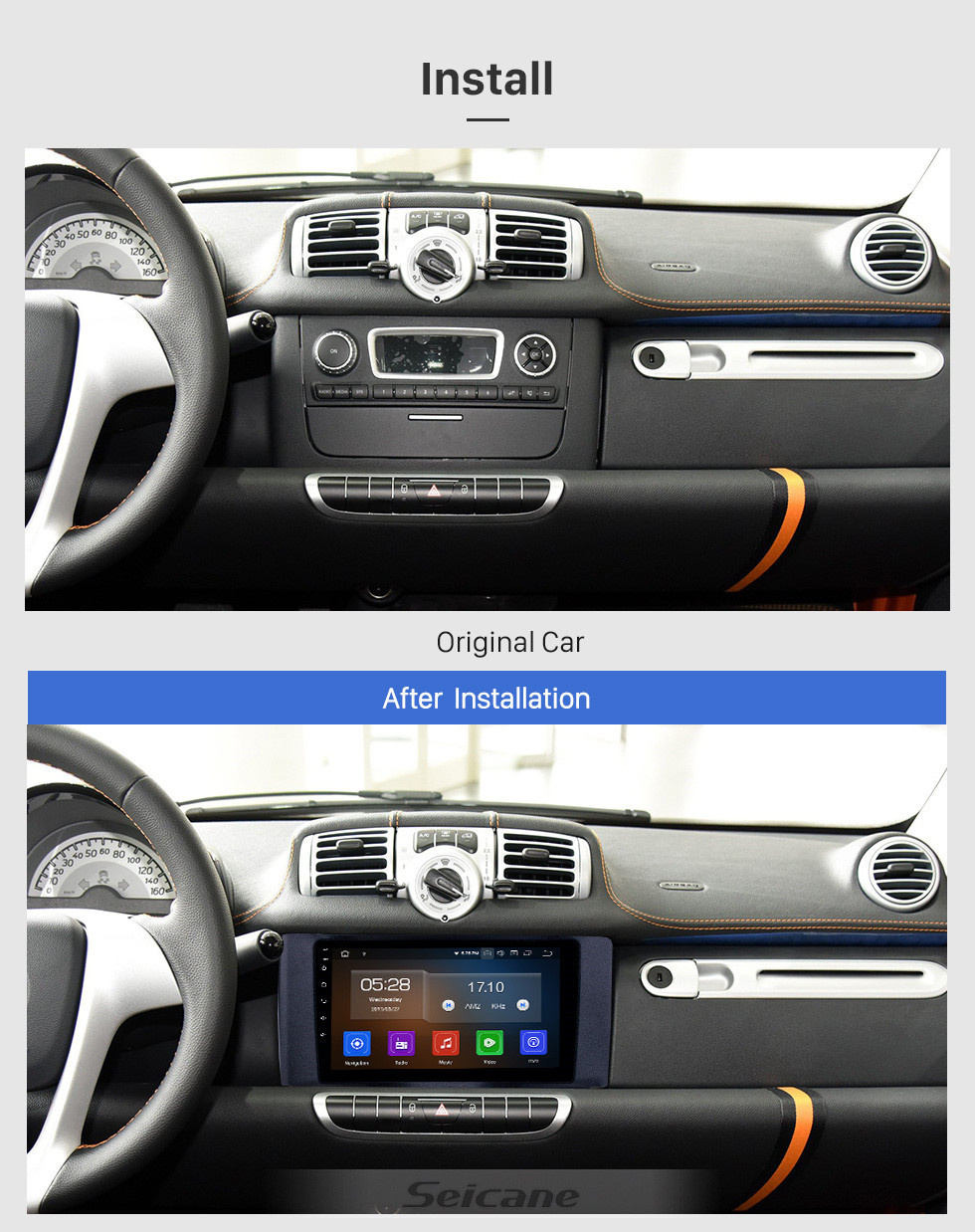 Seicane Android 11.0 9 polegadas 2011-2015 Mercedes Benz SMART Navegação GPS Estéreo com WIFI Bluetooth AUX Carplay suporte TPMS SWC DVD player controle de volante