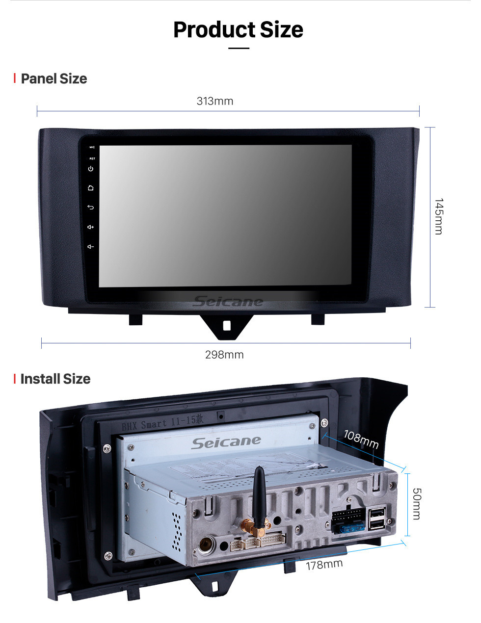 Seicane Android 11.0 9 pulgadas 2011-2015 Mercedes Benz SMART Navegación GPS estéreo con WIFI Bluetooth USB AUX Soporte para Carplay TPMS SWC Reproductor de DVD Control del volante