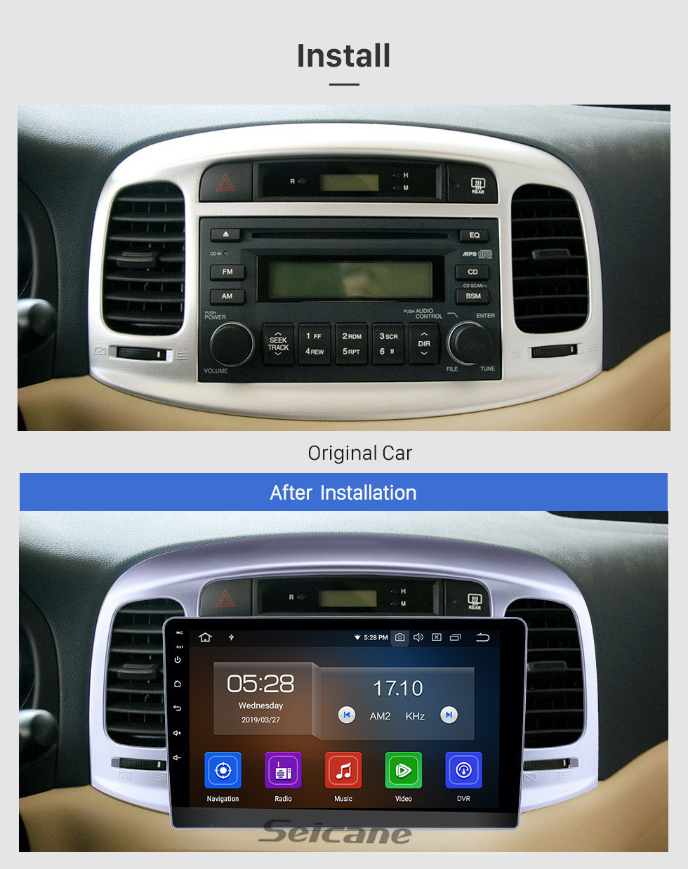 Seicane Radio de navigation GPS de rechange pour 2006-2011 Hyundai Accent Android 11.0 Unité audio de 9 pouces avec support audio Carplay Bluetooth WIFI AUX SWC TPMS