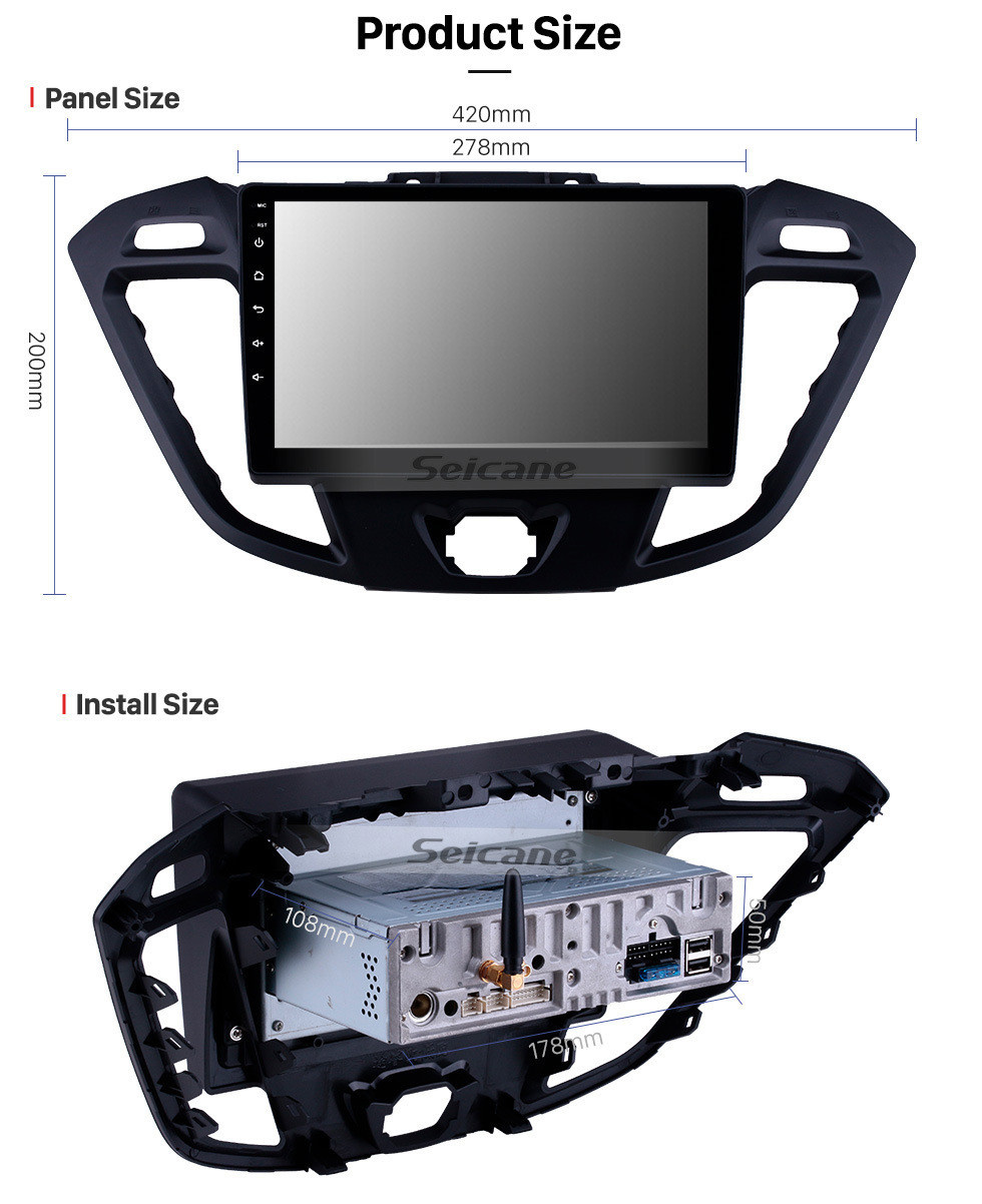 Seicane 9 pouces Android 11.0 Radio pour 2017 Ford JMC Tourneo Version basse avec GPS Navi HD à écran tactile Bluetooth prise en charge de Carplay Audio SWC DVD Playe 4G WIFI TPMS OBD