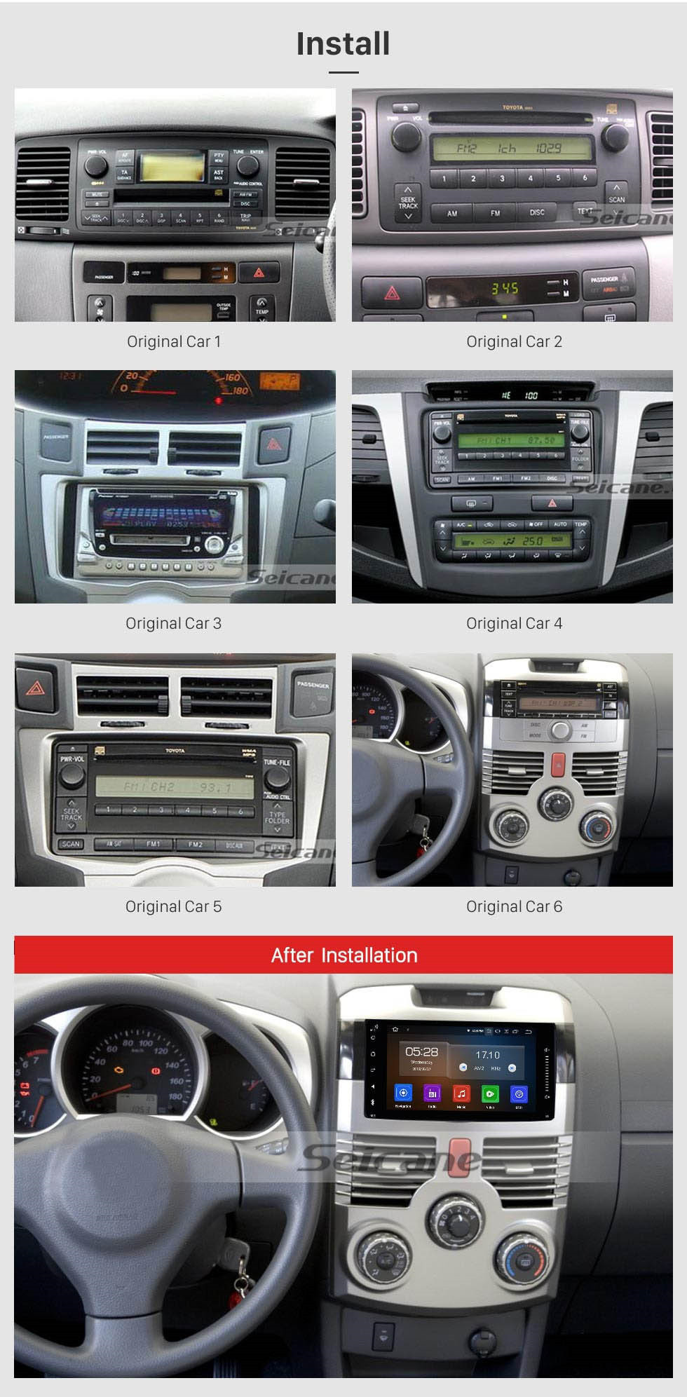 Seicane Toyota Universal Android 11.0 7 pulgadas HD Pantalla táctil radio Bluetooth Sistema de navegación GPS Soporte USB WIFI TPMS DVR OBD II WiFi Cámara trasera Control del volante HD 1080P Video AUX