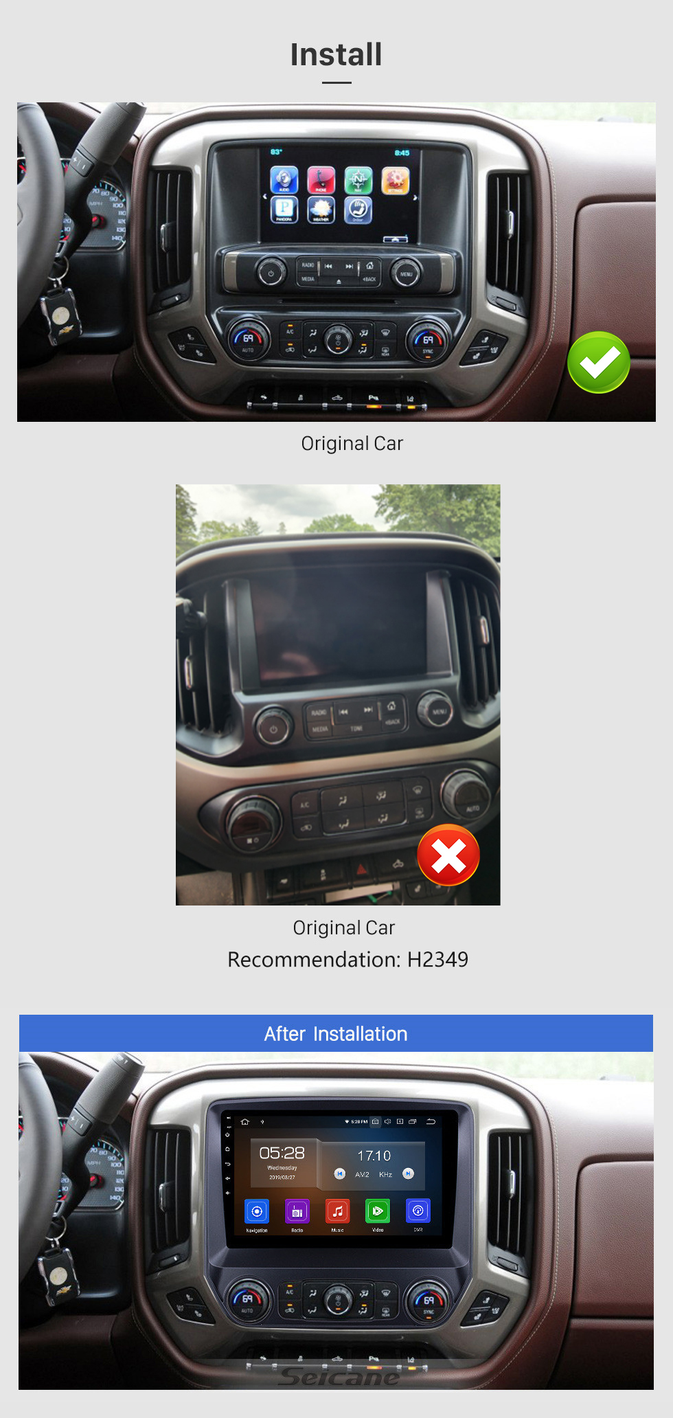 Seicane 2014-2018 Chevy Chevrolet Silverado 10.1 inch Bleutooth Radio Android 11.0 GPS Navi HD Touchscreen Carplay Stereo support DVR DVD Player 4G WIFI