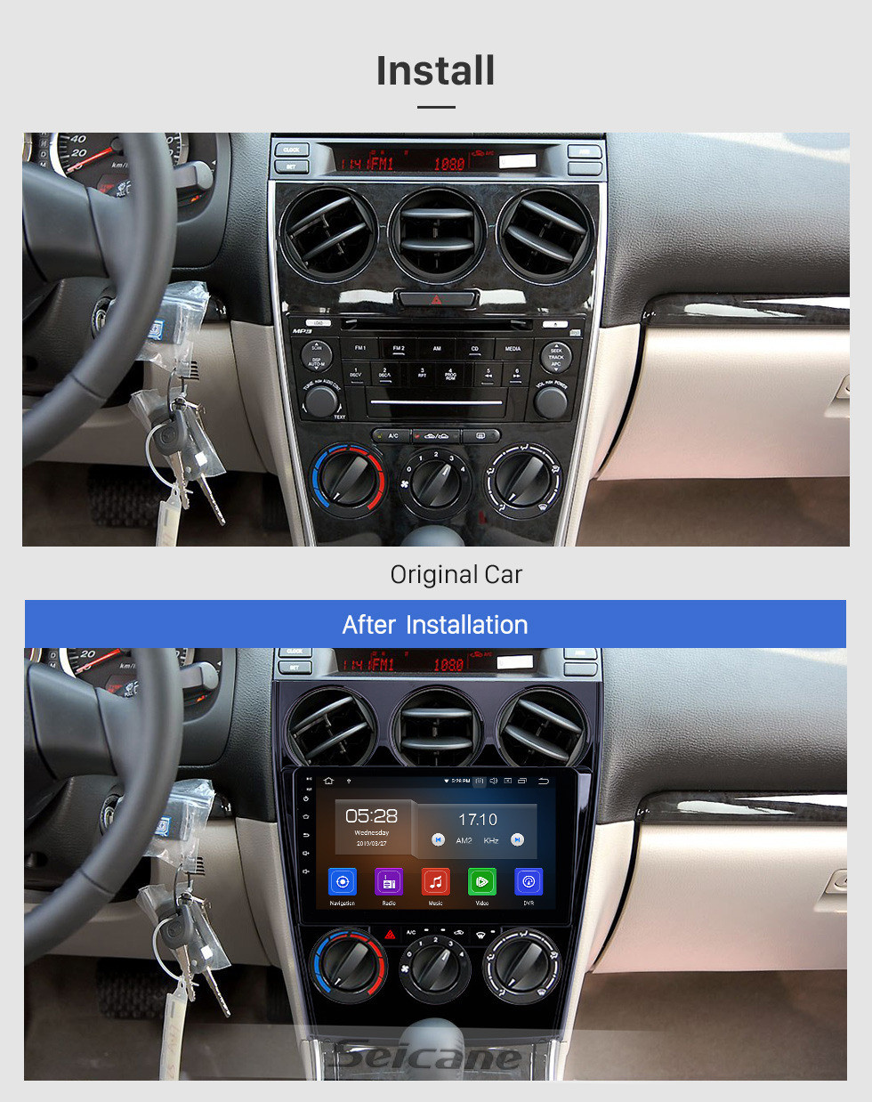 Seicane Écran tactile HD 9 pouces Android 13.0 Radio de navigation GPS pour 2002-2008 Ancienne Mazda 6 avec support WIFI Carplay Bluetooth USB