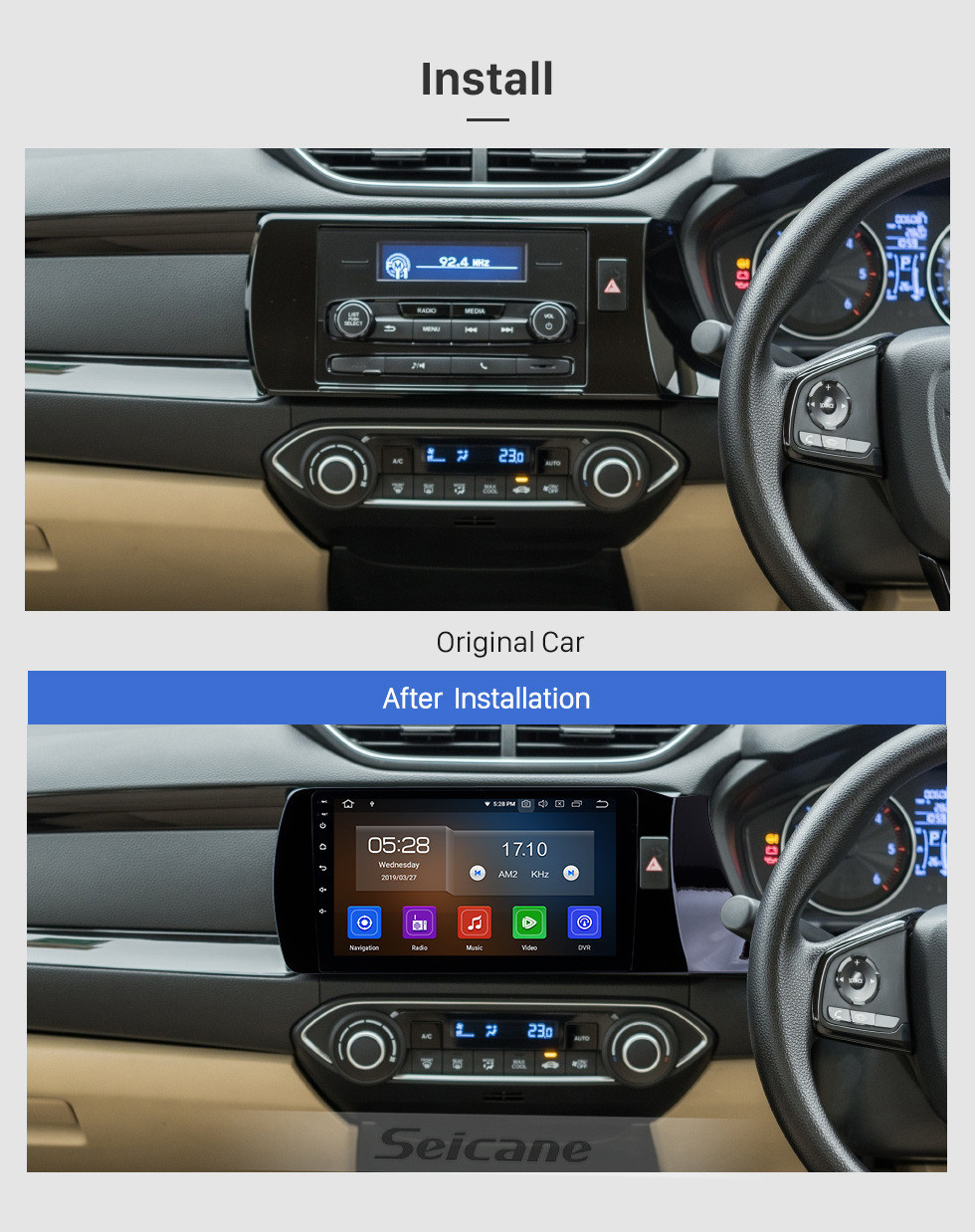 Seicane 9 pulgadas Android 11.0 HD con pantalla táctil 2018-2019 Honda Amaze RHD Sistema de navegación GPS para automóvil Radio auto con WIFI Bluetooth música USB FM Soporte SWC TV digital OBD2 DVR