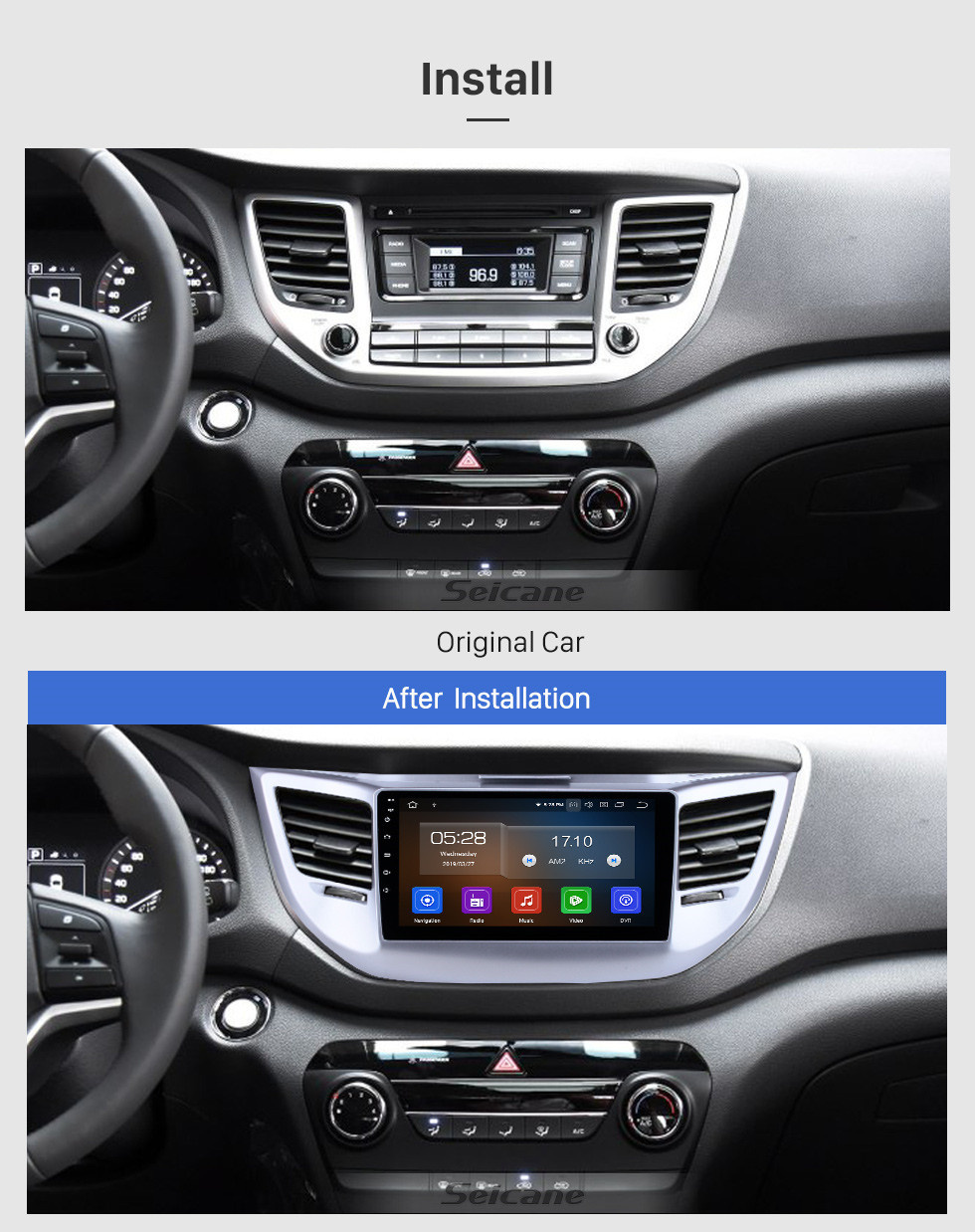 Seicane Pantalla táctil HD Radio de navegación GPS Android 11.0 de 9 pulgadas para Tucson IX35 2014-2016 con AUX Bluetooth WIFI Carplay compatible 1080P Video DAB +