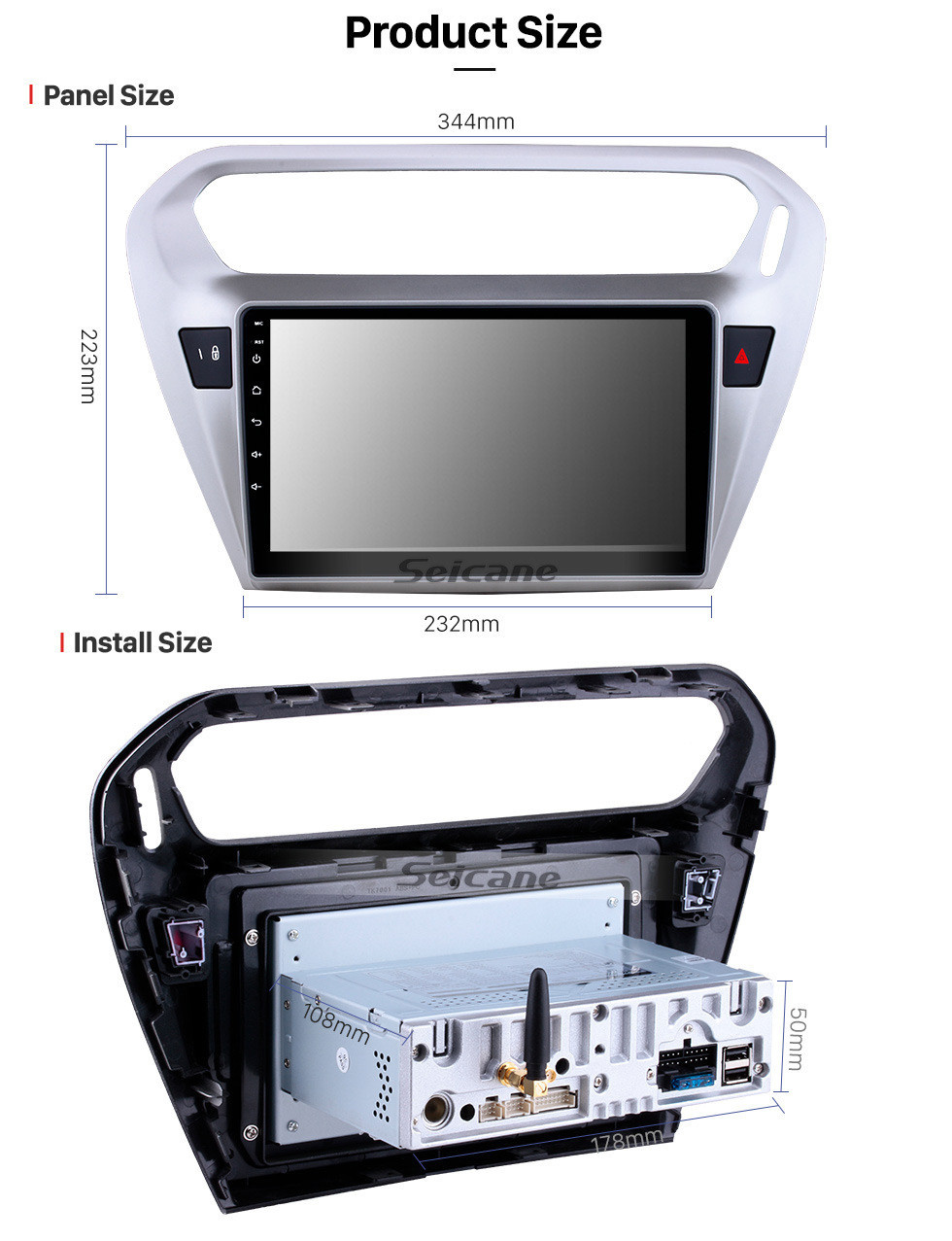 Seicane Android 11.0 9 pouces Radio de navigation GPS pour 2013 2014 Peugeot 301 Citroen Elysée Citroen C-Elysée Unité de tête Stéréo avec Carplay Bluetooth Prise en charge AUX USB DVR TPMS