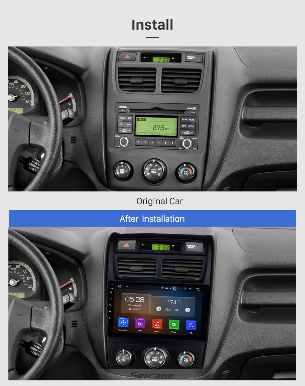 Seicane Android 12.0 9 pouces 2007-2017 Kia Sportage Auto A / C HD à écran tactile Radio de navigation GPS avec Bluetooth USB Prise en charge de Carplay WIFI OBD2 DVR DAB +