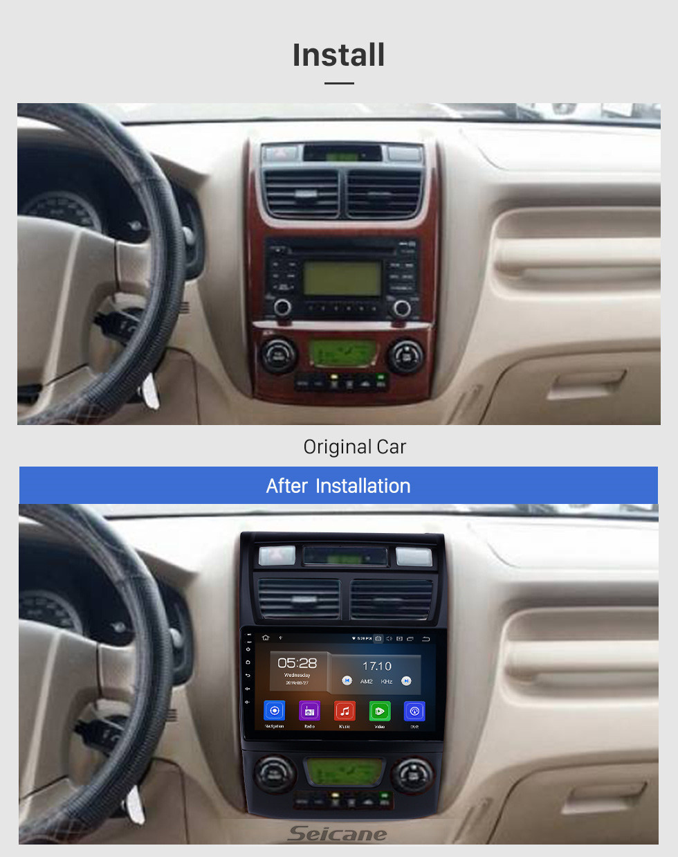 Seicane 2007-2017 Kia Sportage Manual A / C Android 11.0 9 pulgadas Navegación GPS Radio Bluetooth HD Pantalla táctil USB Carplay Soporte de música Control del volante