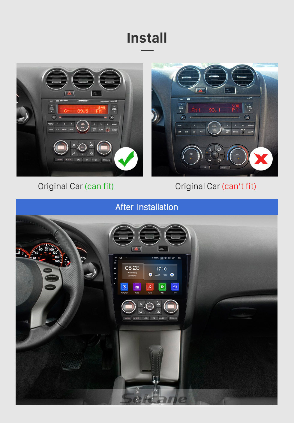 Seicane Rádio Bluetooth OEM 9 polegadas Android 11.0 HD com tela sensível ao toque para 2008-2012 Nissan Teana ALTIMA Auto A / C com navegação GPS USB FM auto estéreo Wifi AUX com suporte DVR TPMS Câmera de backup OBD2 SWC