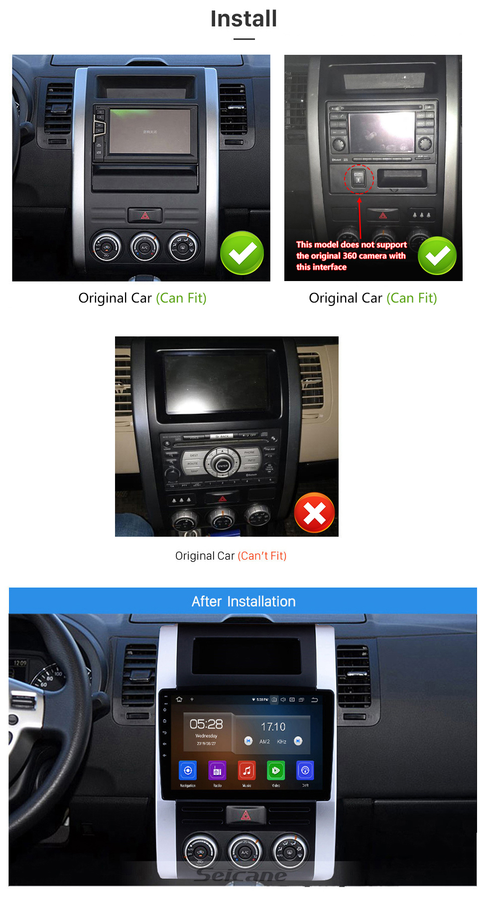 Seicane 10,1 pouces 2008-2012 Nissan X-Trail/Dongfeng MX6 Android 13.0 Radio de navigation GPS Bluetooth Écran tactile Prise en charge de Carplay TPMS
