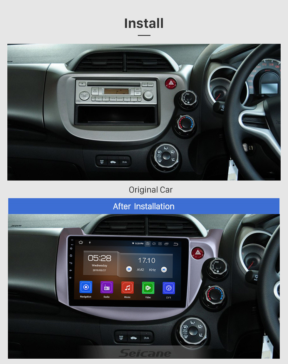 Seicane Écran tactile HD 10,1 pouces Android 11.0 pour 2008 Honda Fit RHD Radio Système de navigation GPS Prise en charge Bluetooth Carplay Caméra de recul