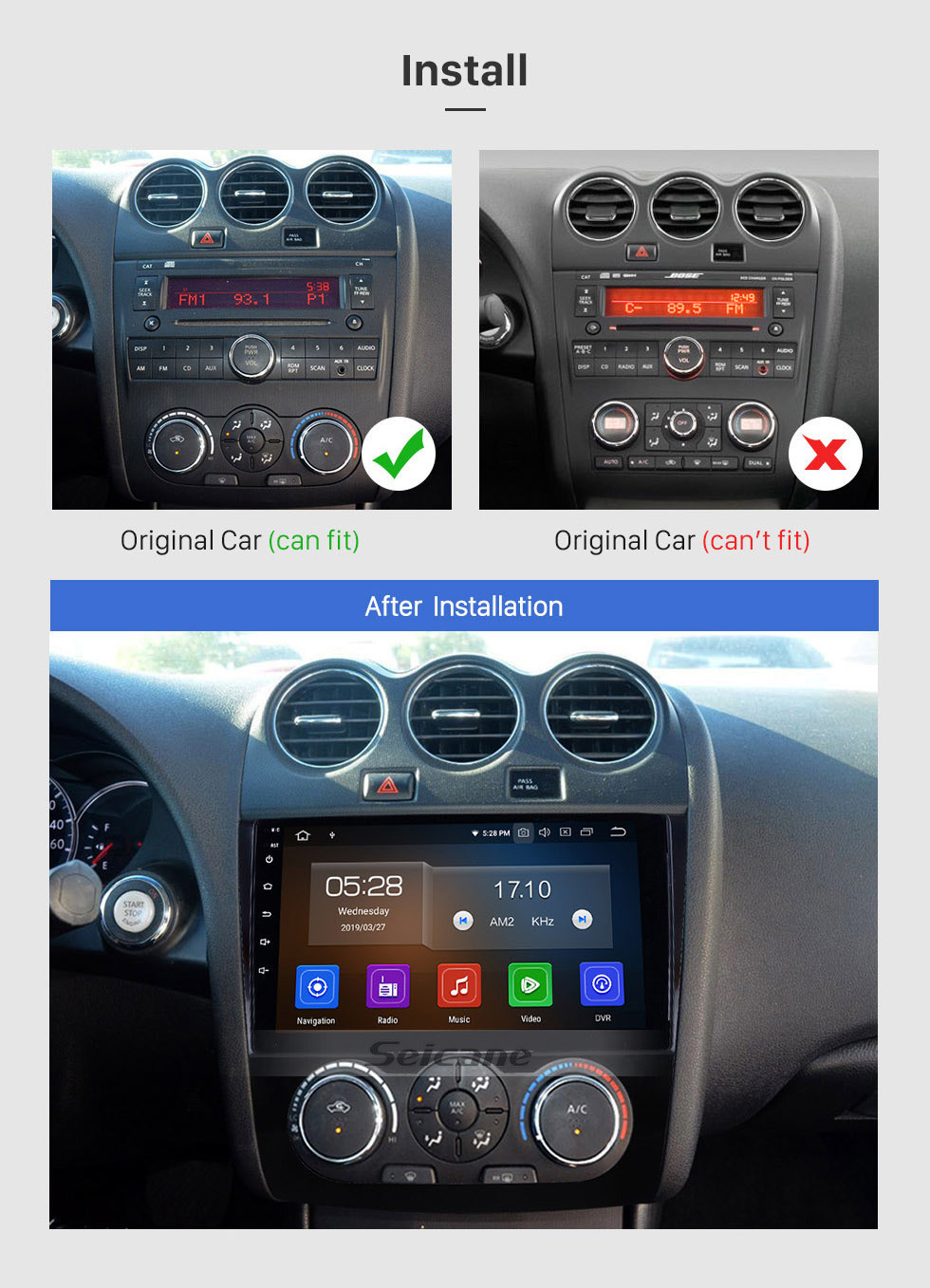 Seicane 9 polegadas OEM HD Touchscreen Android 12.0 GPS Navi Rádio para 2008-2012 Nissan Teana Altima Manual A / C Unidade principal USB Bluetooth 4G WIFI Link Espelho SWC DVR