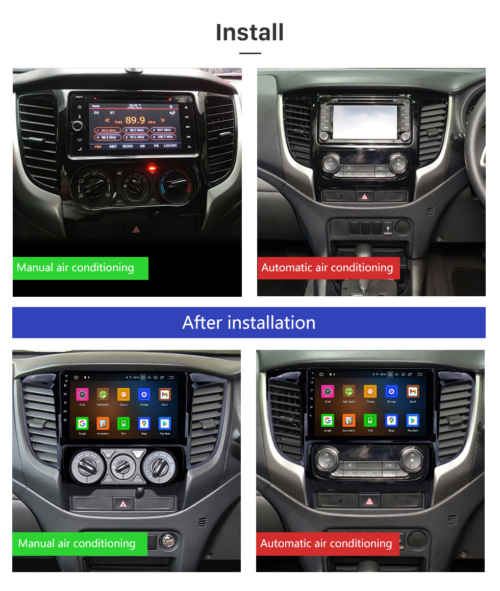 Seicane 9 pulgadas Android 12.0 2015 Mitsubishi TRITON Manual A / C HD Pantalla táctil Navegación GPS Radio con USB Carplay Bluetooth WIFI compatible con reproductor de DVD 4G