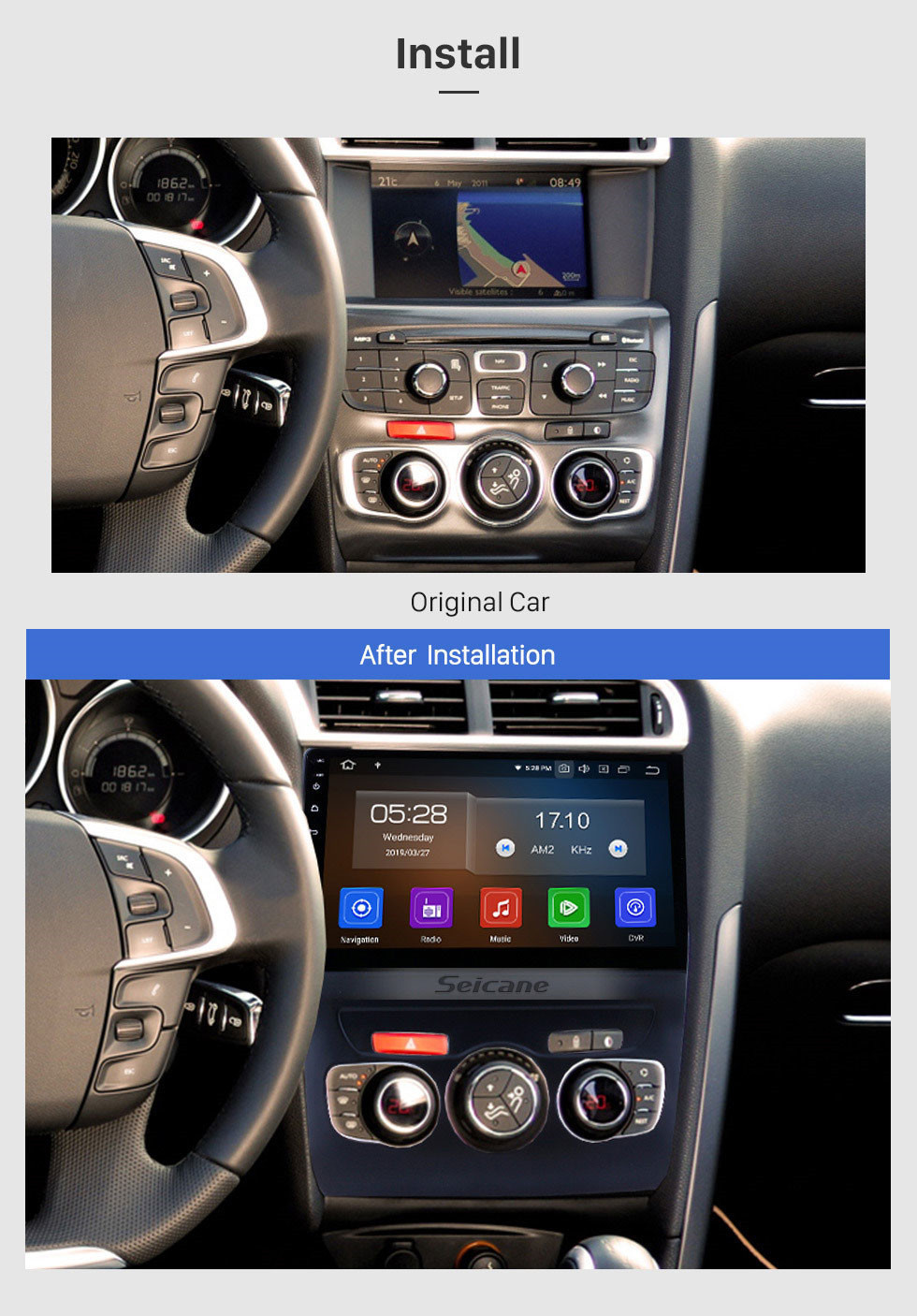 Seicane 2013 2014 2015 2016 CITROEN C4L LHD 10.1 pulgadas HD Pantalla táctil Android 11.0 Bluetooth Radio con sistema de navegación GPS Enlace espejo Cámara de visión trasera Control del volante 4G WIFI USB Carplay