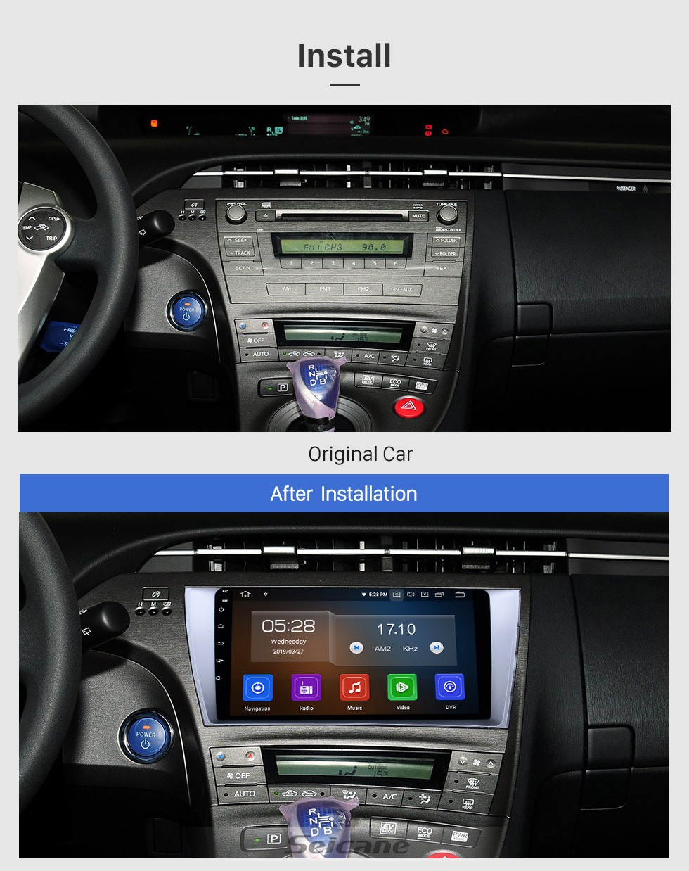 Seicane 2009-2013 Toyota Prius (LHD) 9 pouces Android 11.0 Radio Bluetooth avec navigation GPS Lien de rétroviseur USB Contrôle du volant USB Caméra de recul OBD2 DAB + DVR
