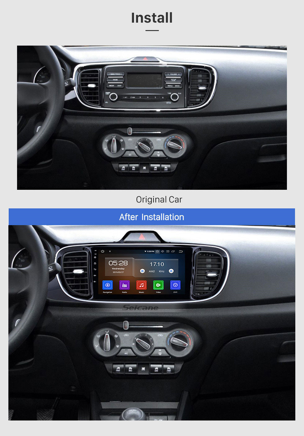Seicane Android 11.0 9 inch Radio 1024*600 Touchscreen Bluetooth GPS Navi for 2017 KIA PEGAS LHD with Wifi music USB support DVD Carplay TPMS 4G 1080P Video