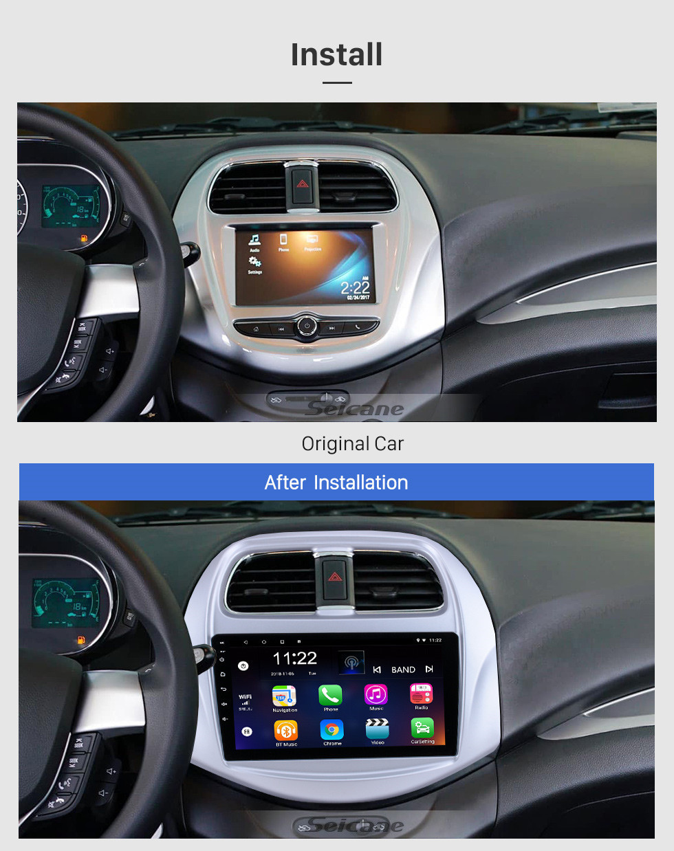 Seicane OEM 9 polegada Android 11.0 Rádio para 2018-2019 Chevy Chevrolet Faísca Bluetooth Wifi HD Touchscreen Navegação GPS Carplay suporte USB TV Digital TPMS