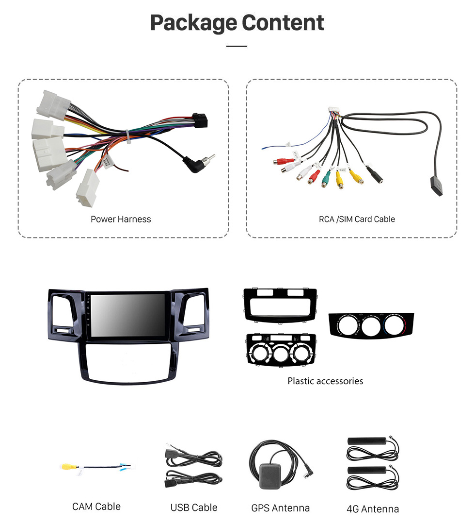 Seicane OEM 9 pulgadas Android 13.0 Radio de navegación GPS para 2008-2014 Toyota Fortuner / Hilux Bluetooth HD Pantalla táctil Carplay USB compatible con TV digital DVR