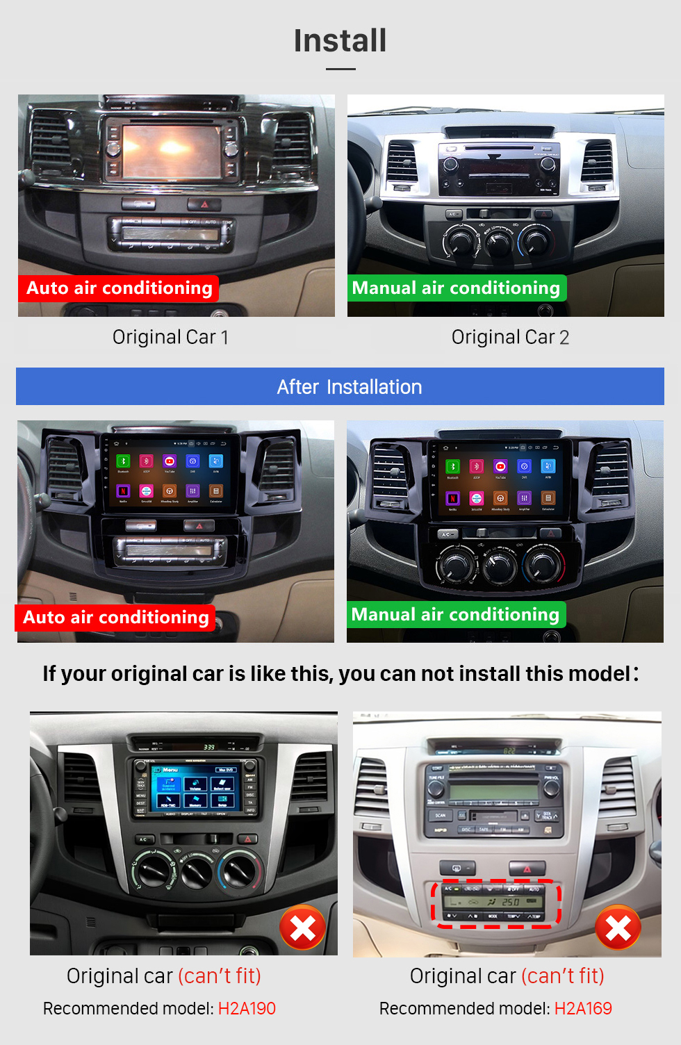 Seicane OEM 9 pulgadas Android 13.0 Radio de navegación GPS para 2008-2014 Toyota Fortuner / Hilux Bluetooth HD Pantalla táctil Carplay USB compatible con TV digital DVR