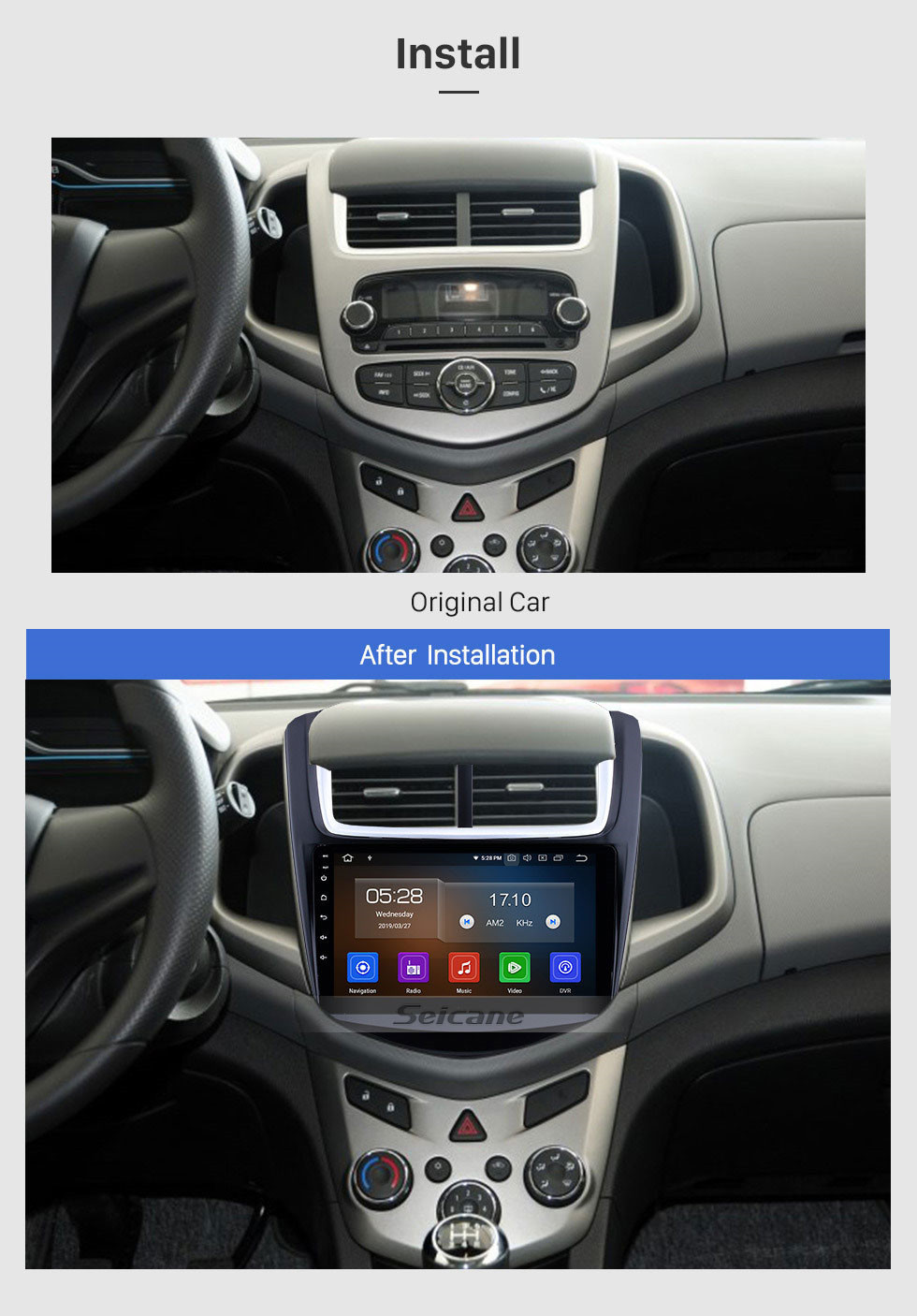 Seicane Android 11.0 GPS навигационная система 9-дюймовый сенсорный экран 1024 * 600 для 2014 Chevy Chevrolet Aveo с Bluetooth Зеркальное соединение WIFI USB поддержка DVD-плеер DVR Резервная камера ТВ Видео SD