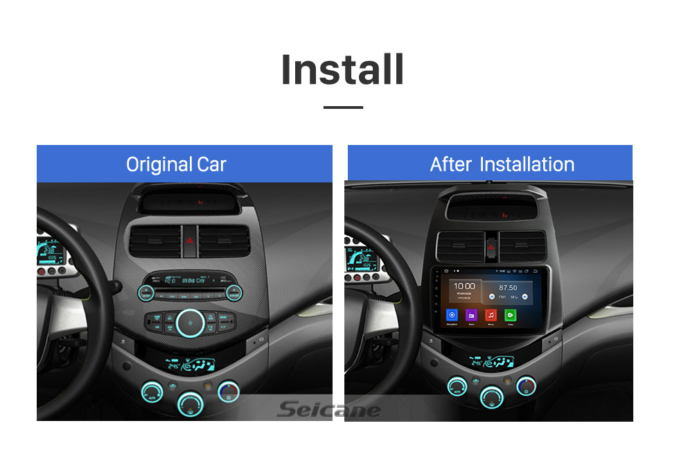 Seicane 2011-2014 chevy Chevrolet DAEWOO Spark Beat Matiz Radio Bluetooth Android 12.0 Navegación GPS Unidad principal con HD Pantalla táctil Mirror Link FM WIFI música Soporte USB Cámara de respaldo TPMS Carpet SWC DVR