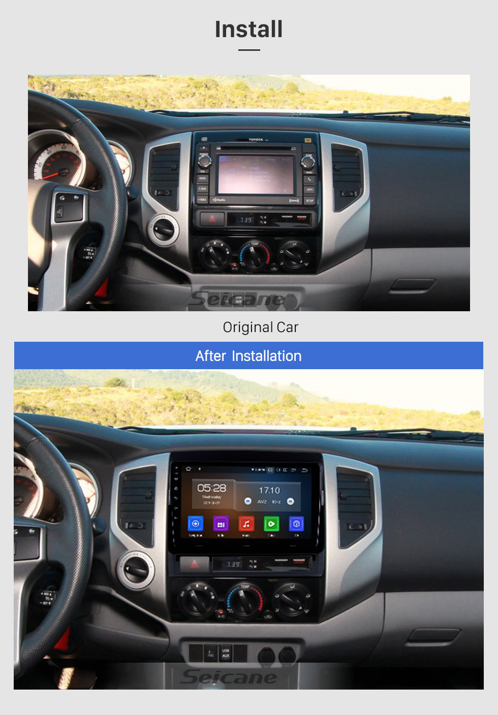 Seicane 2005-2013 TOYOTA TACOMA / HILUX (Versão América) LHD Android 13.0 OEM 9 polegadas HD Touchscreen Rádio Bluetooth GPS Navegação Estéreo com WIFI USB FM suporte de música SWC DVR Carplay DVD player