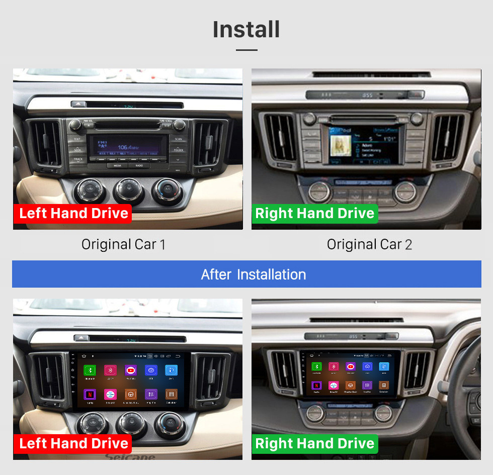 Seicane 9 pulgadas 2013-2018 Toyota RAV4 RHD Android 13.0 Car Stereo Bluetooth Sistema de navegación GPS compatible Reproductor de DVD TV Cámara de respaldo iPod iPhone USB AUX Control del volante