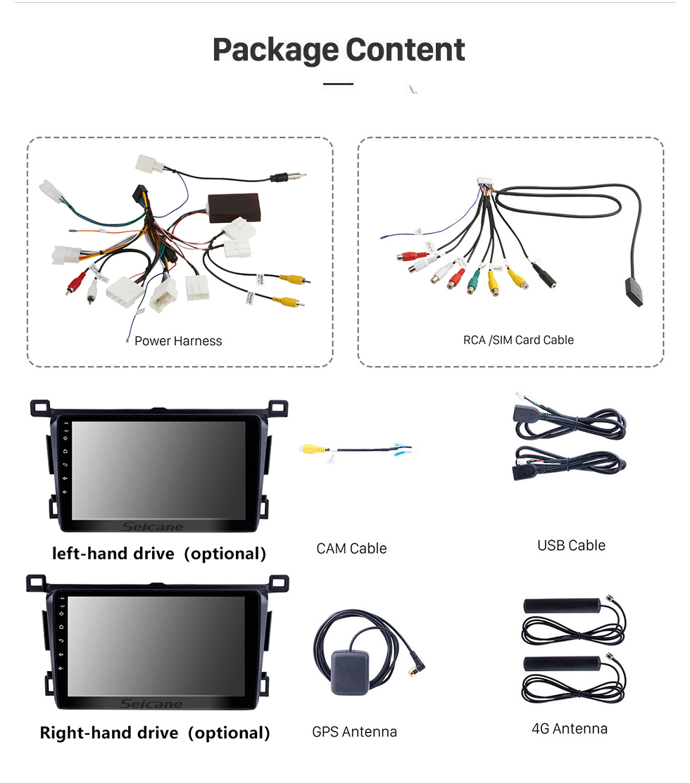 Seicane 2013-2018 Toyota RAV4 Left hand driving Android 13.0 9 inch GPS Navigation HD Touchscreen Radio WIFI Bluetooth USB AUX support DVD Player SWC 1080P Rearview Camera OBD TPMS Carplay