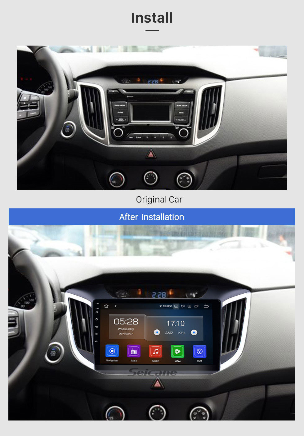 Seicane Android 11.0 1024 * 600 Pantalla táctil para Radio 2014 2015 HYUNDAI IX25 Creta con Bluetooth GPS WIFI 4G control del volante OBD2 Espejo Enlace