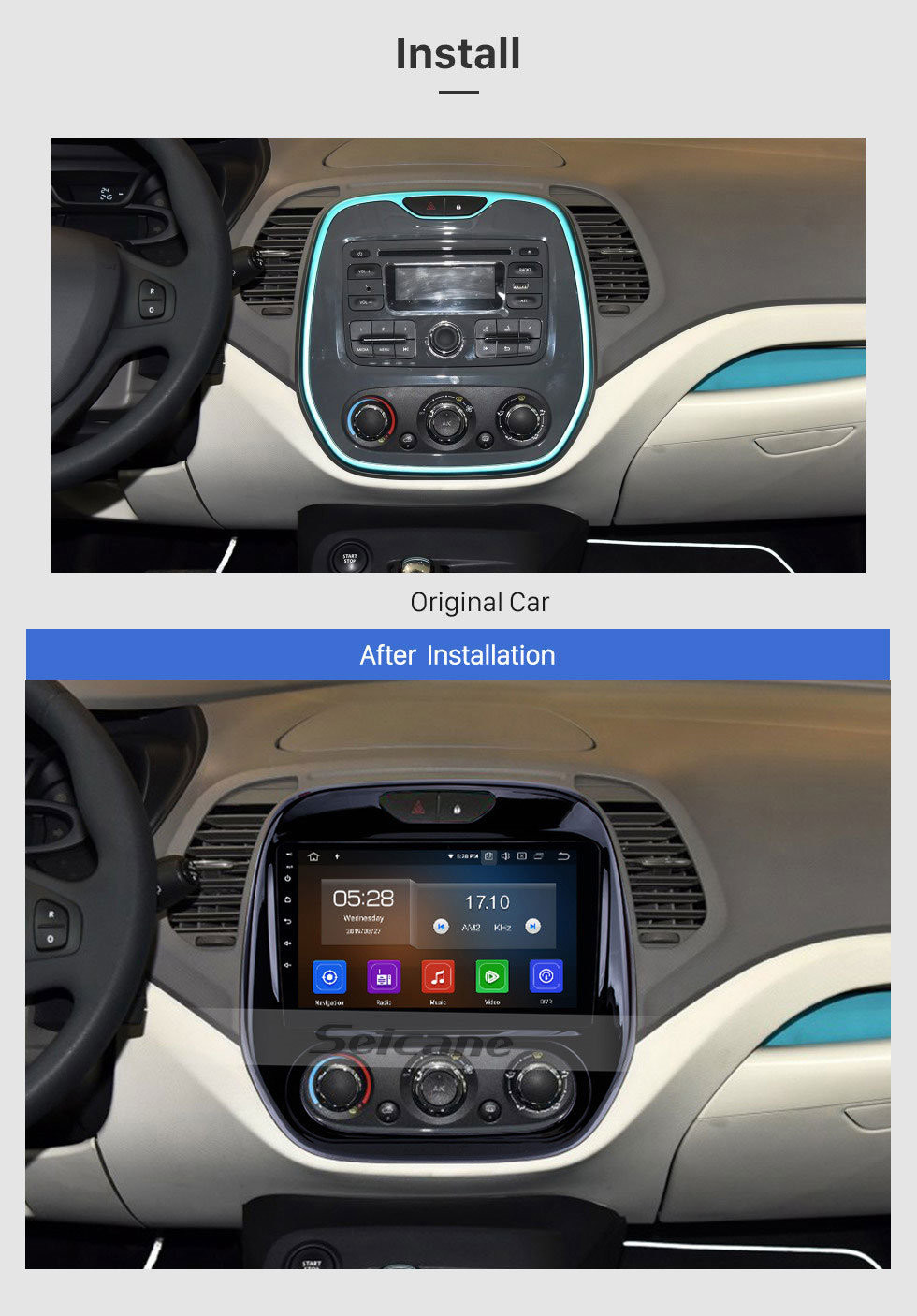 Seicane 9 pulgadas Android 11.0 HD Pantalla táctil Unidad principal Sistema de navegación GPS para 2011-2016 Renault Captur CLIO Samsung QM3 Manual A / C Bluetooth Radio WIFI DVR Video USB Enlace espejo