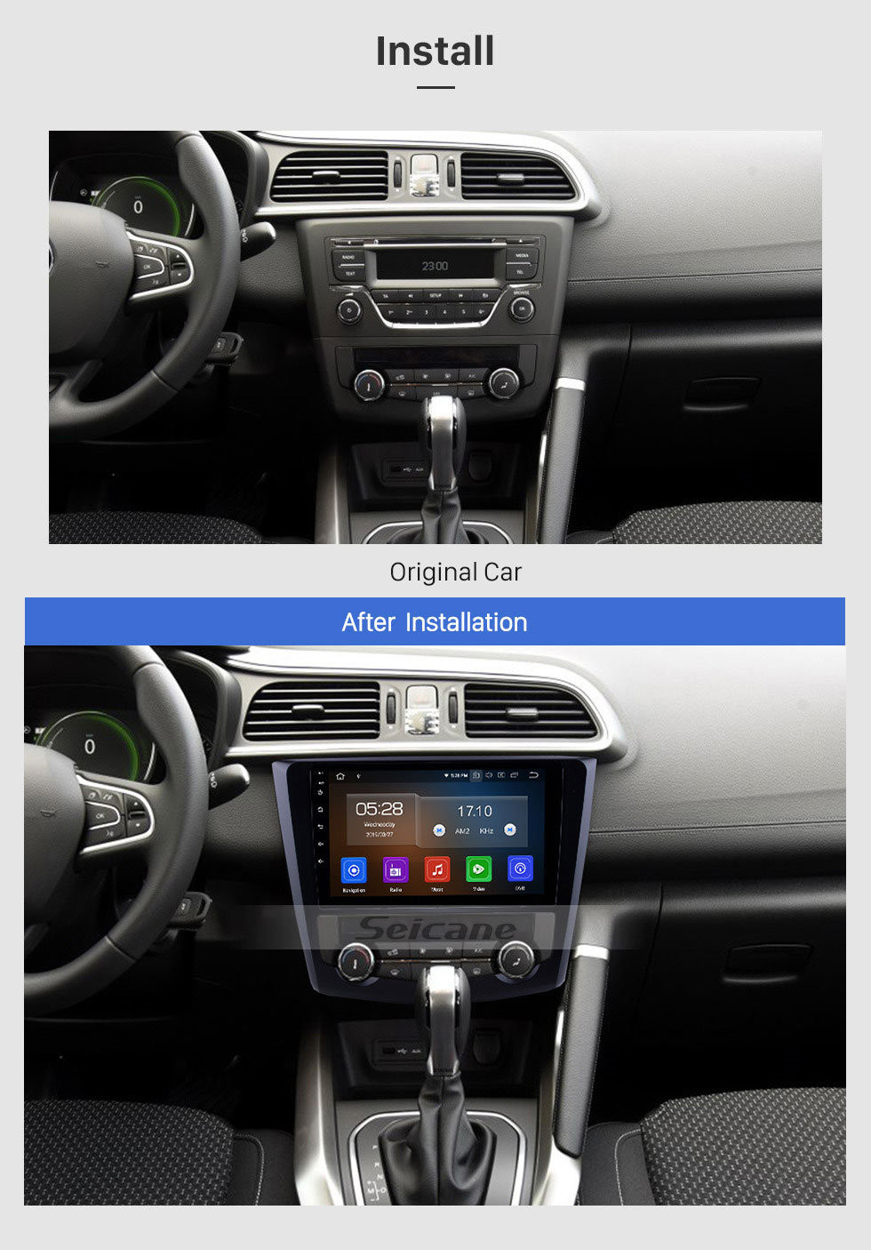 Seicane 9 pulgadas Android 11.0 HD Pantalla táctil del coche Unidad principal de radio estéreo del coche para 2016-2017 Renault Kadjar Bluetooth Radio WIFI DVR Vídeo USB Enlace espejo OBD2 Cámara de vista trasera Control del volante