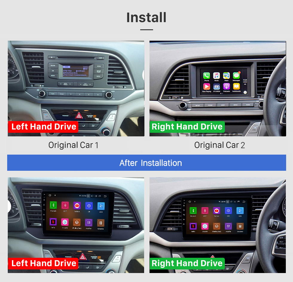 Seicane 9 pulgadas HD Pantalla táctil 2016 Hyundai Elantra LHD Android 11.0 Radio Reproductor de DVD Navegación GPS con wifi Bluetooth Mirror Link OBD2 DAB + DVR AUX