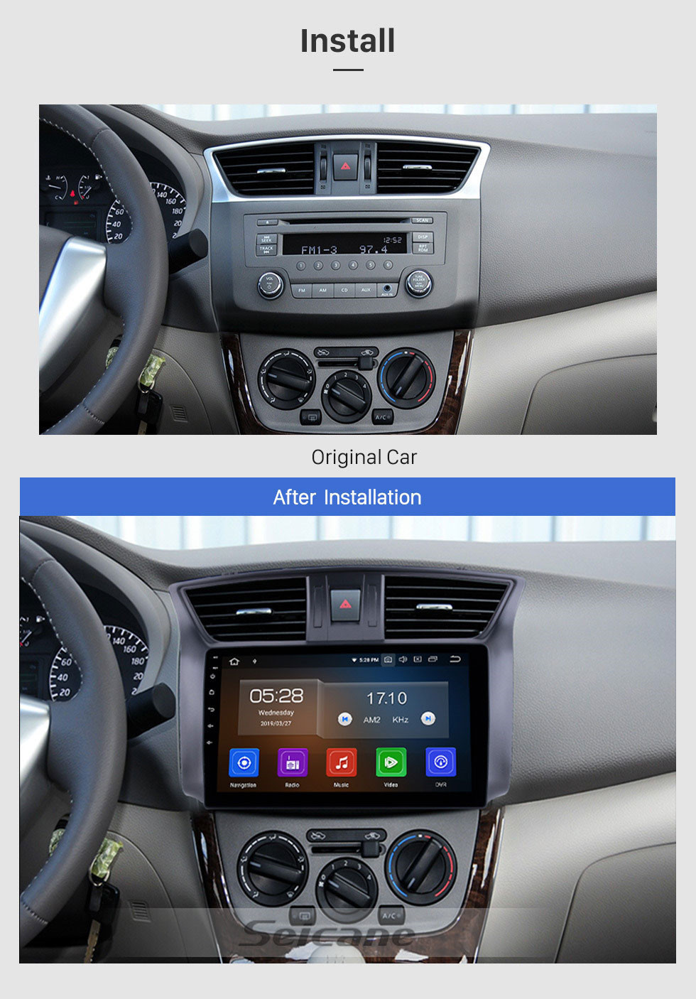 Seicane 10.1 pouces 2012-2016 Nissan Slyphy Android 11.0 Système de navigation GPS Autoradio MP3 4G WiFi USB 1080P Vidéo Auto A / V Caméra de recul Lien miroir