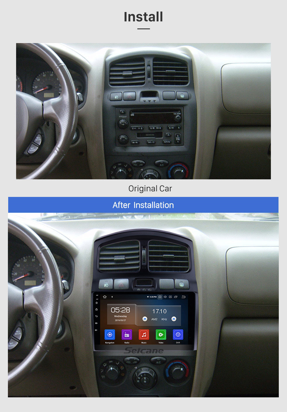 Seicane 2005-2015 Hyundai Santa Fe 9 pouces Android 11.0 HD à écran tactile Bluetooth Radio Navigation GPS AUX FM MP4 musique WIFI soutien Carplay USB 4G Caméra de recul DVR SWC