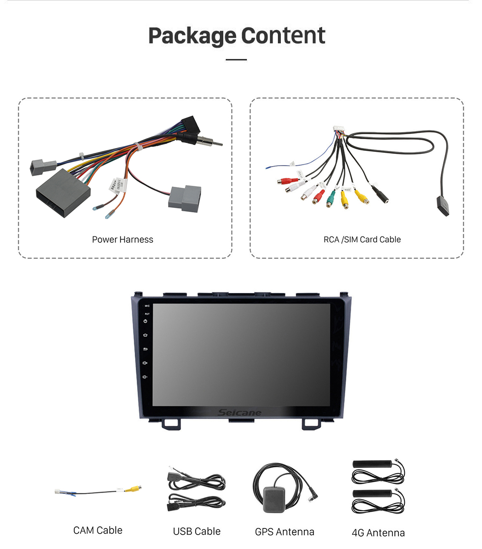 Seicane Android 13.0 Reproductor de DVD GPS para 2006 2007 2008-2011 Sistema de navegación Honda CRV Soporte USB SD Bluetooth 3G WIFI Aux Cámara de visión trasera Enlace espejo OBD2 DVR