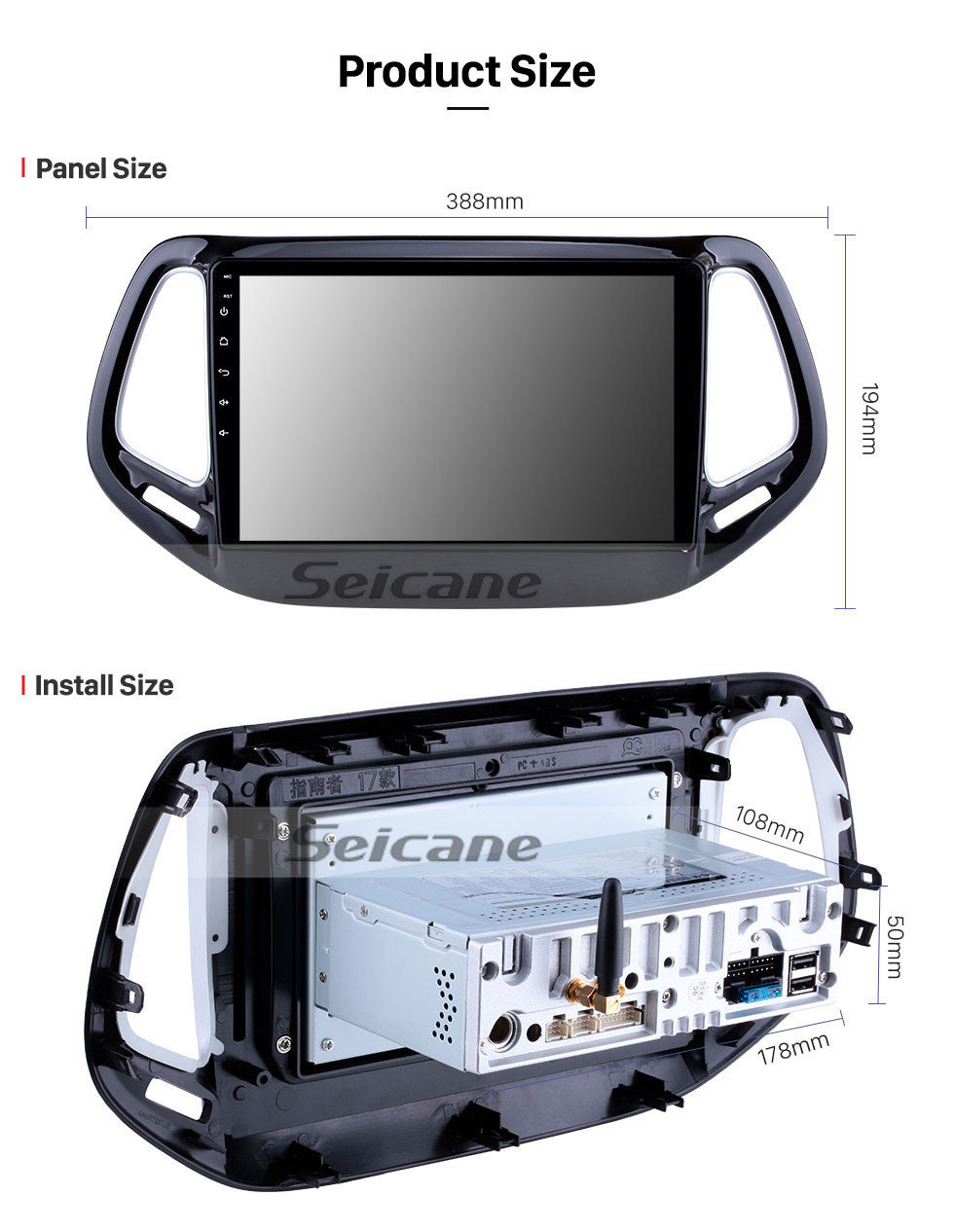 Seicane 10.1 pulgadas Android 11.0 HD 1024 * 600 Pantalla táctil Estéreo para auto Jeep Compass 2017 Bluetooth Música Radio Navegación GPS Sistema de audio Soporte Mirror Link 4G WiFi Cámara de respaldo DVR Control del volante