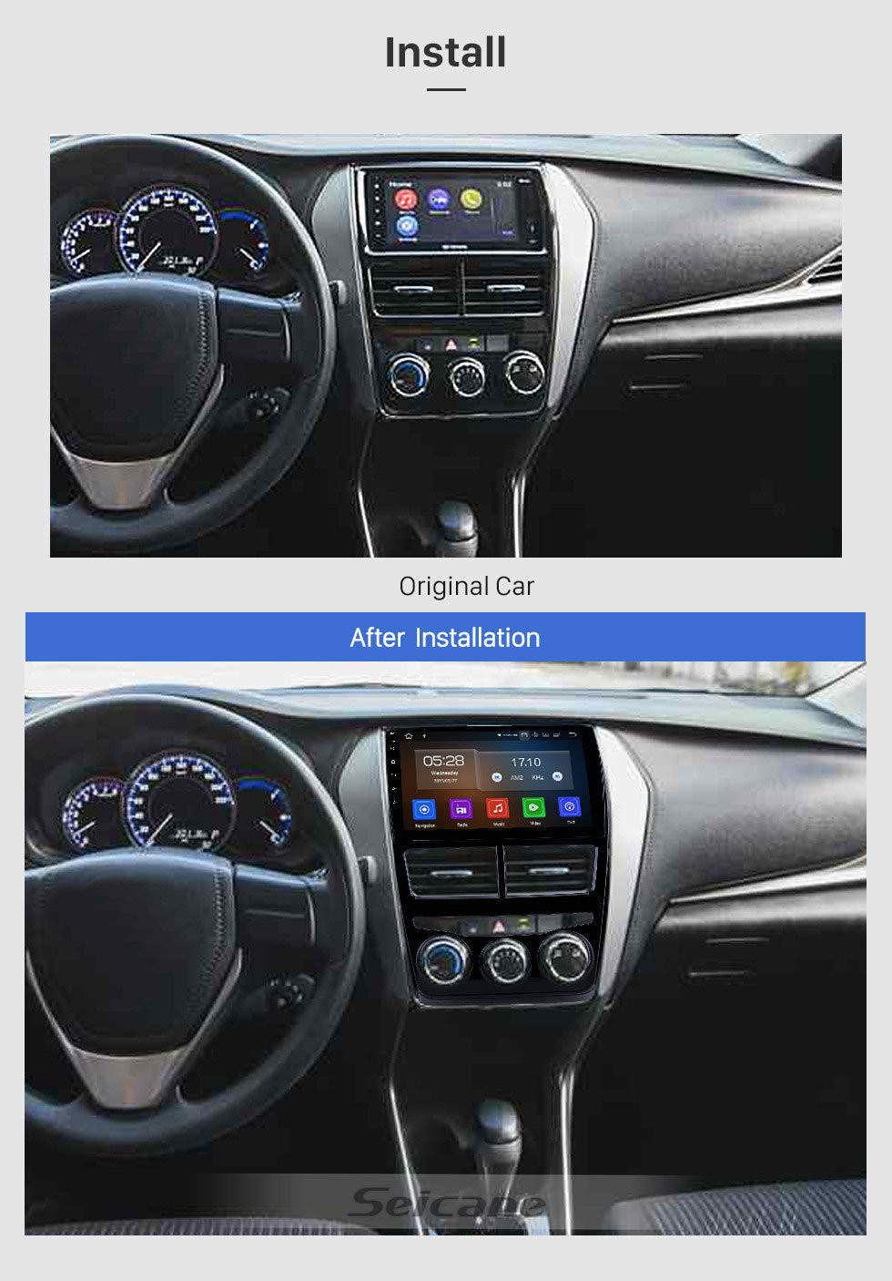 Seicane 2018 Toyota Vios/Yaris LHD Manual Air Conditioner 9 inch Android 11.0 HD Touchscreen GPS Navigation Radio Bluetooth USB Carplay DVD Player Steering Wheel Control TPMS 4G WIFI