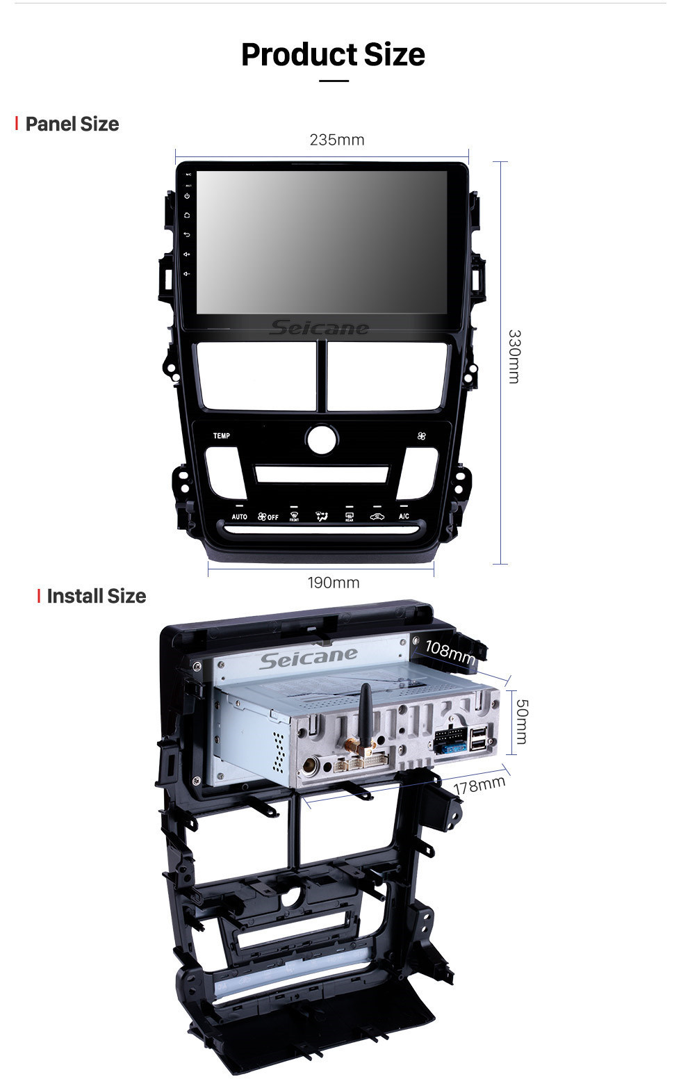 Seicane Все в одном 2018 Toyota Vios / Yaris Авто Кондиционер 9-дюймовый Android 11.0 Мультимедиа Радио GPS-навигация HD Сенсорный экран Bluetooth Музыка USB AUX Управление на руле DVD-плеер 3G / 4G WIFI