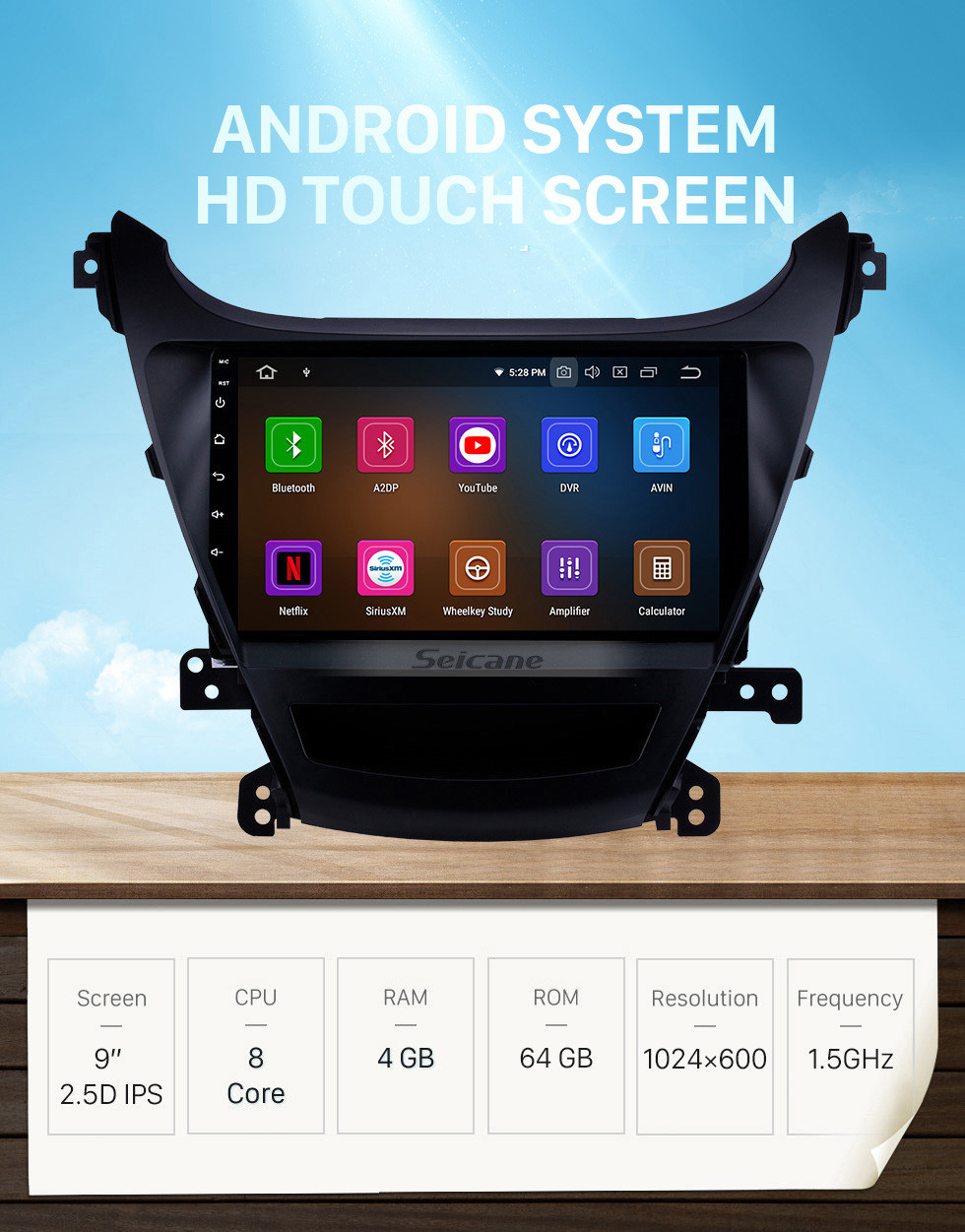 Seicane 9 pouces Android 12.0 HD Radio à écran tactile pour 2014-2015 Hyundai Elantra avec système de navigation GPS Bluetooth USB WIFI OBD2 TPMS Mirror Link Caméra de recul