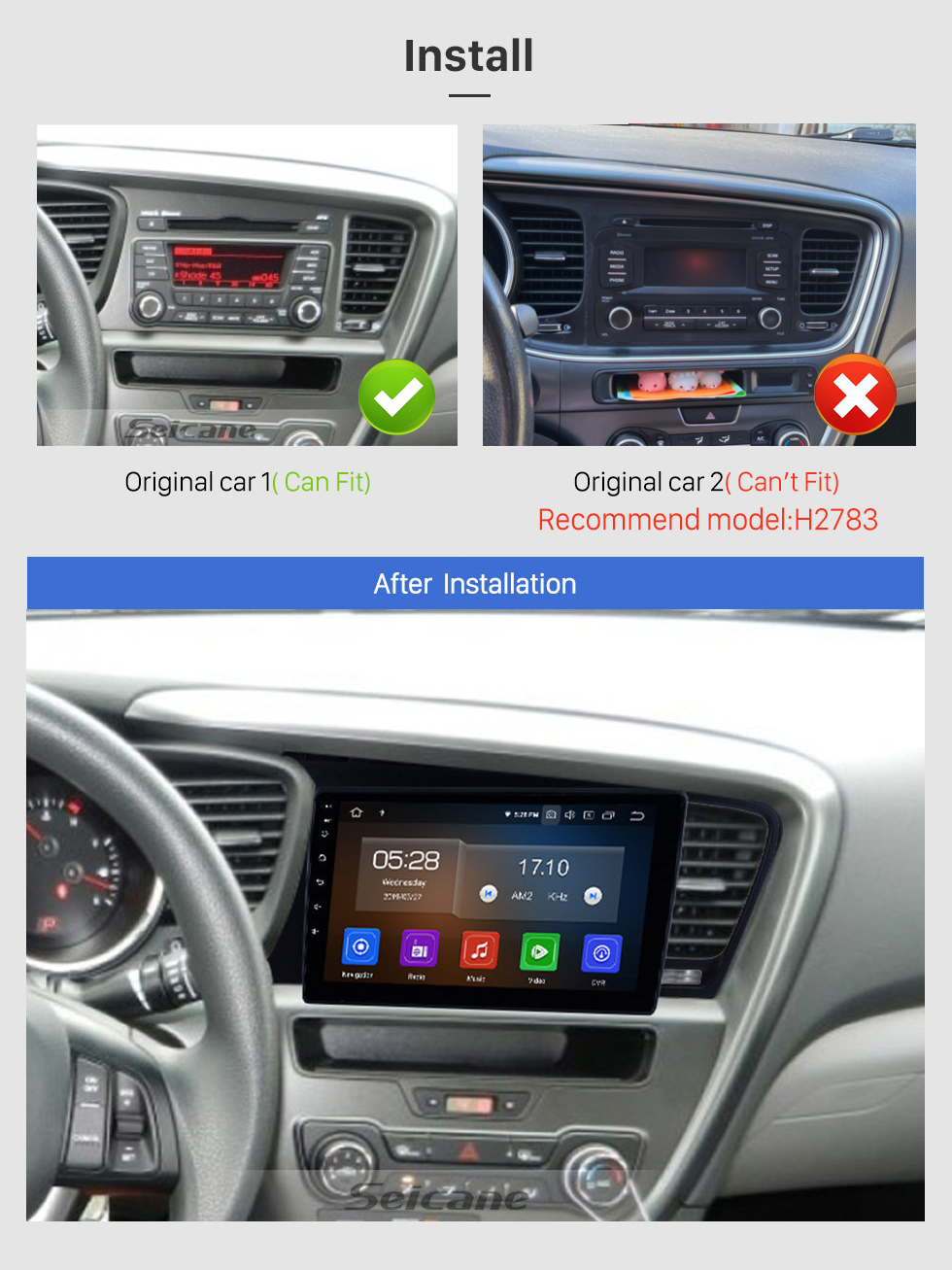 Seicane Radio Android 12.0 à écran tactile HD de 9 pouces pour 2011 2012 2013 2014 Kia k5 LHD avec navigation GPS Bluetooth USB Musique 3G WIFI OBDII Lien miroir Commande au volant