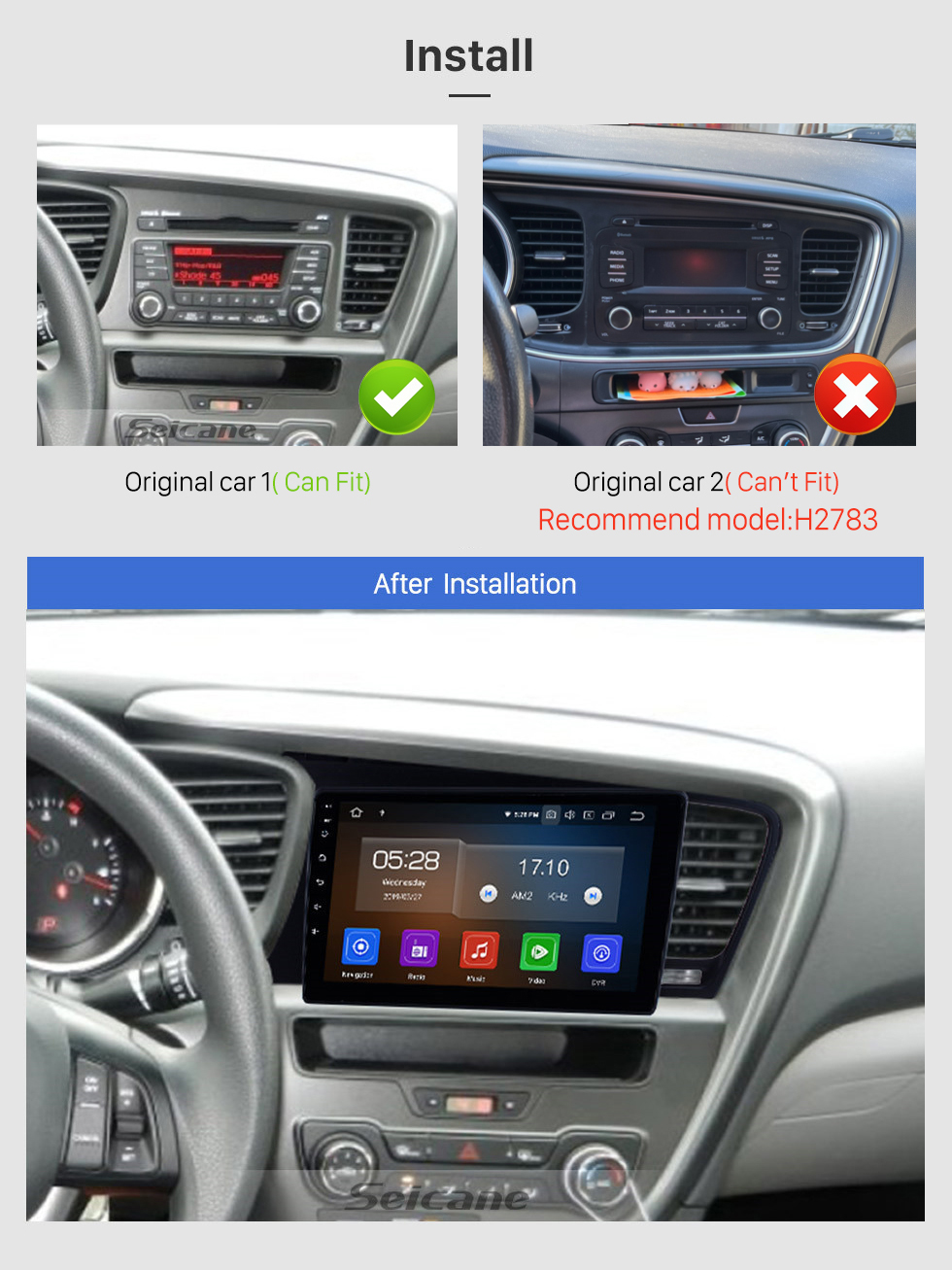 Seicane Android 12.0 Radio Lecteur DVD Système de navigation GPS pour 2011 2012 2013 2014 KIA K5 LHD avec écran tactile HD 1024*600 Bluetooth OBD2 DVR 3G WIFI Commande au volant USB SD Caméra de recul TV 1080P Lien miroir vidéo