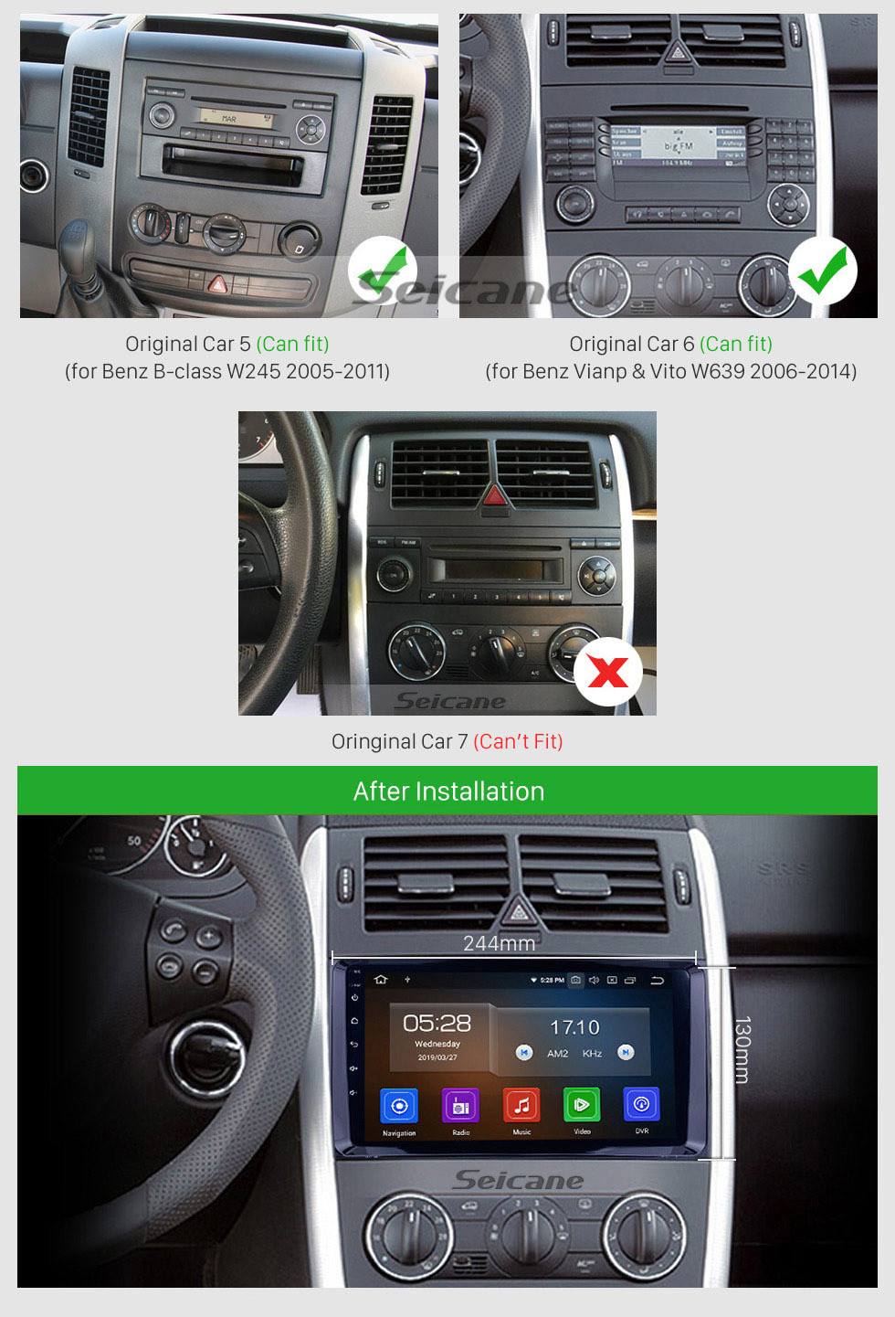 Seicane Android 12.0 Autoradio GPS Auto-A/V-System für 2006-2012 Mercedes Benz Viano Vito mit 1024 * 600 HD-Touchscreen-CD-DVD-Player AUX 3G WiFi Bluetooth OBD2-Spiegelverbindung Rückfahrkamera Lenkradsteuerung