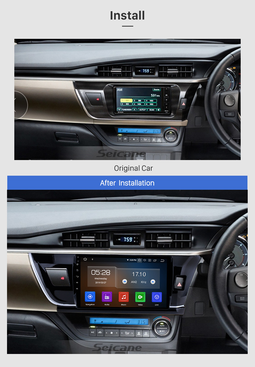 Seicane 10.1 pulgadas Android 11.0 HD con pantalla táctil Radio Sistema de navegación GPS para 2014 Toyota Corolla RHD Bluetooth cámara de vista trasera TV 1080P 4G WIFI Control del volante Enlace del espejo